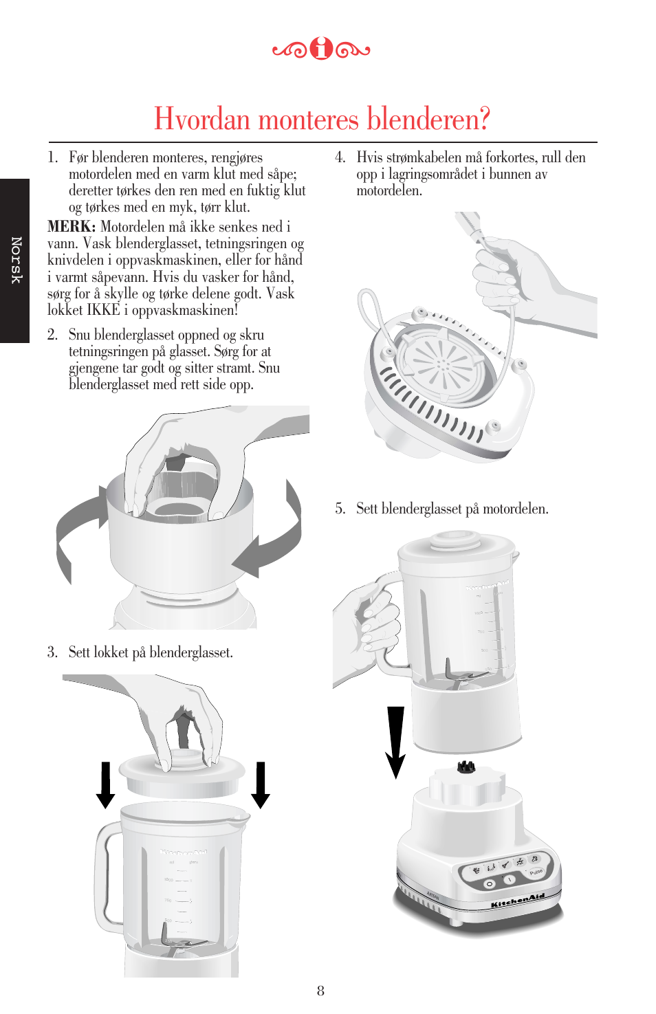 Hvordan monteres blenderen, Norsk | KITCHENAID ULTRA POWER 5KSB52XXXX User Manual | Page 157 / 255