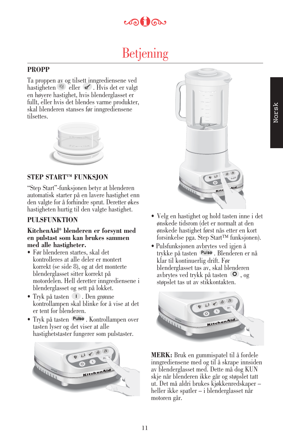 Betjening, Norsk | KITCHENAID ULTRA POWER 5KSB52XXXX User Manual | Page 160 / 255