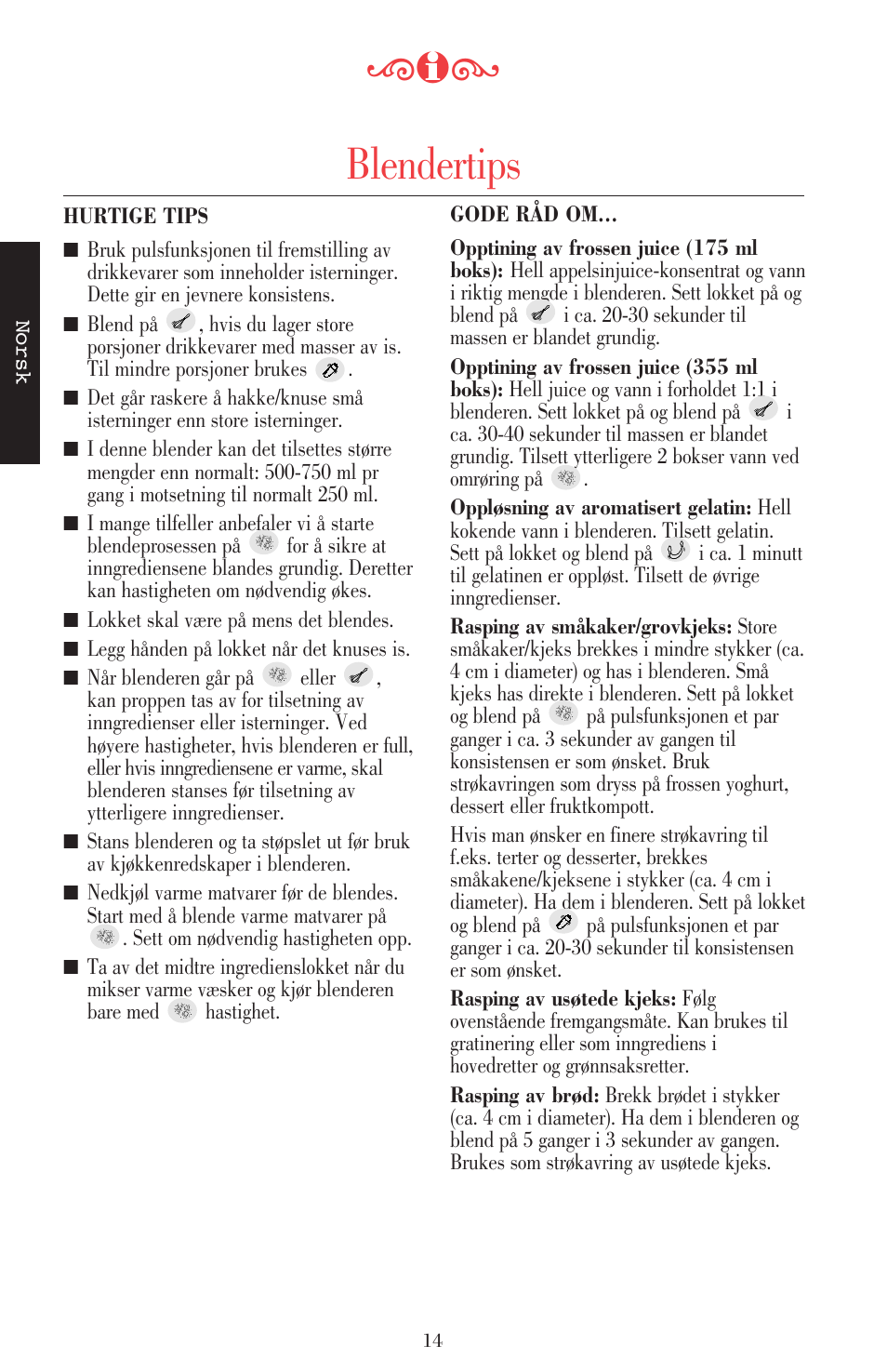 Blendertips | KITCHENAID ULTRA POWER 5KSB52XXXX User Manual | Page 163 / 255