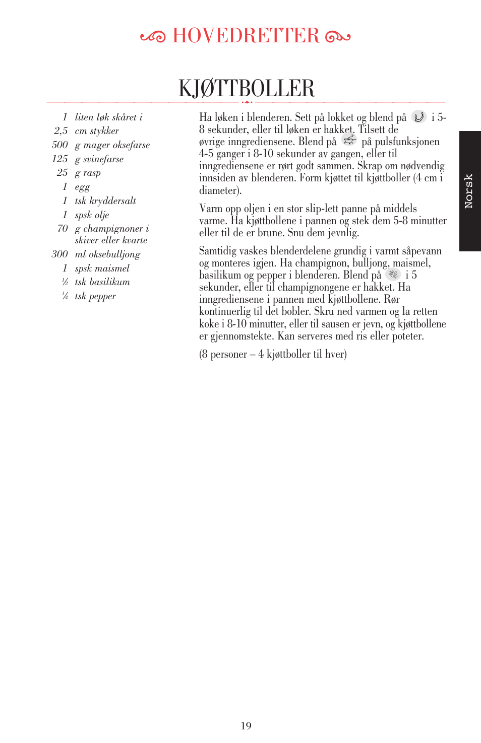 Kjøttboller, Ķ hovedretter ĸ | KITCHENAID ULTRA POWER 5KSB52XXXX User Manual | Page 168 / 255