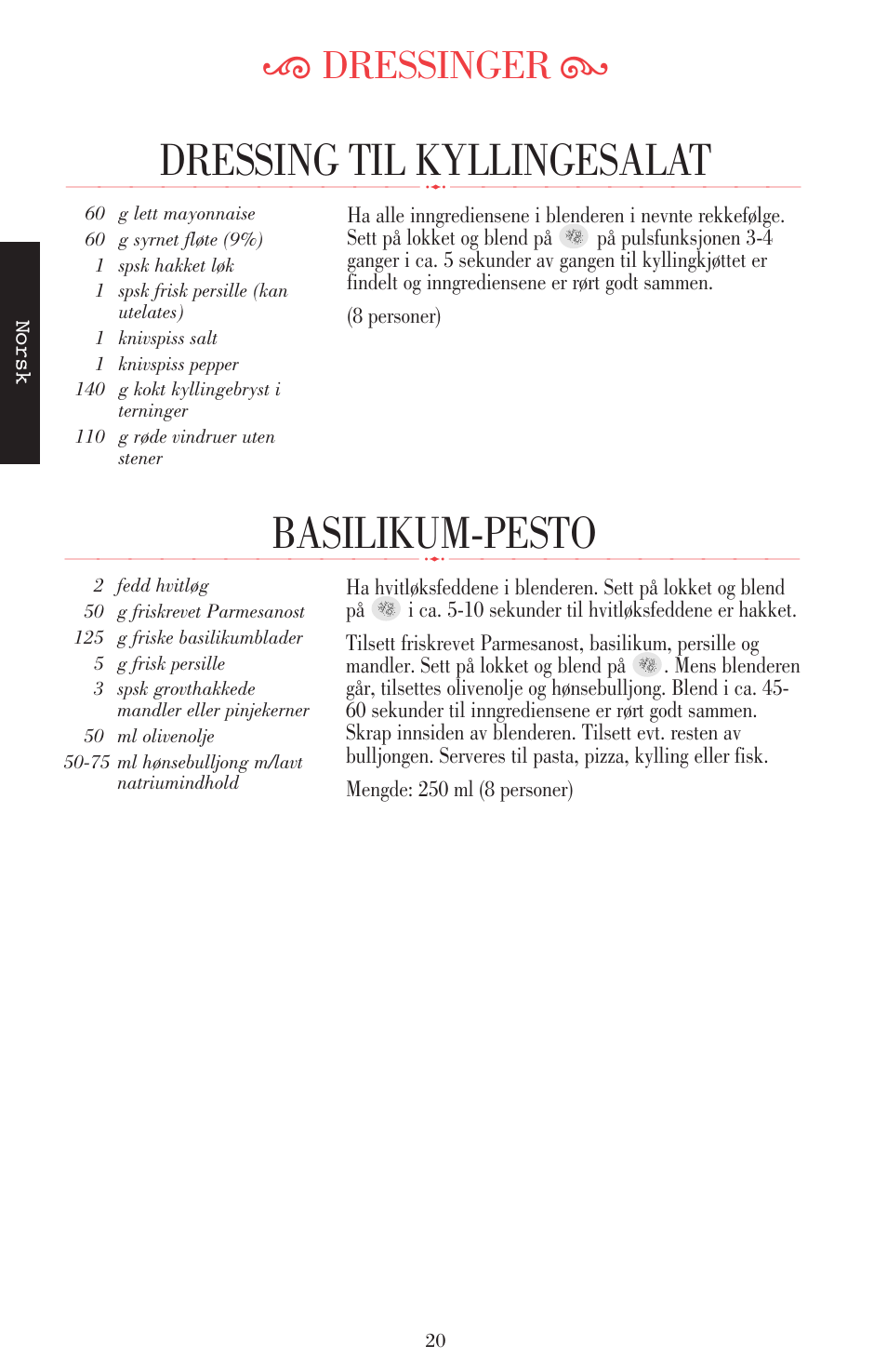 Dressing til kyllingesalat, Basilikum-pesto, Ķ dressinger ĸ | KITCHENAID ULTRA POWER 5KSB52XXXX User Manual | Page 169 / 255