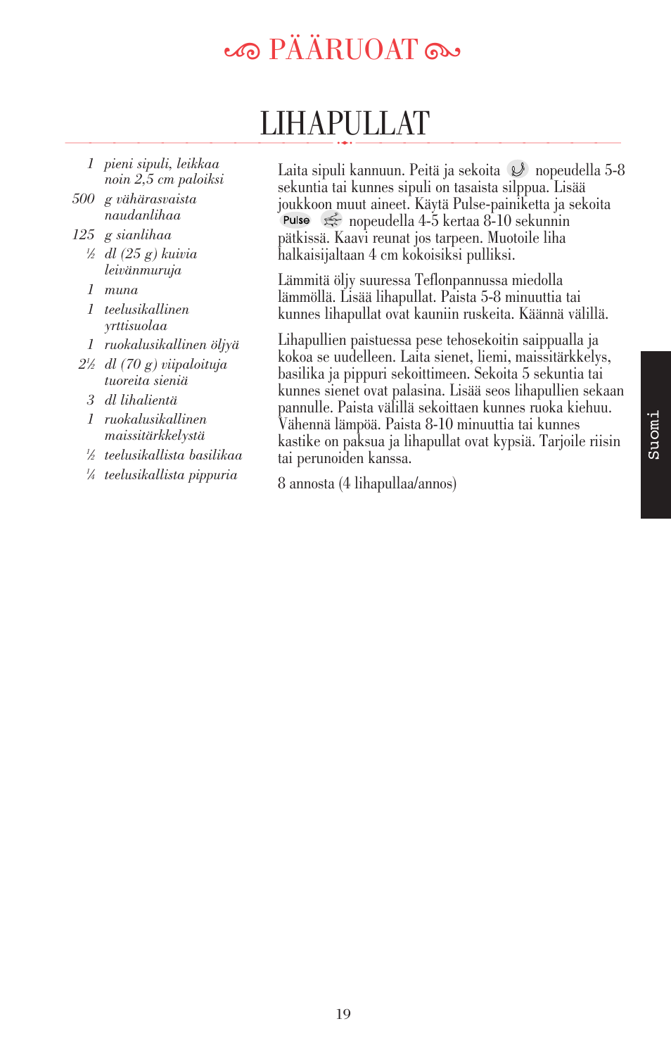 Lihapullat, Ķ pääruoat ĸ | KITCHENAID ULTRA POWER 5KSB52XXXX User Manual | Page 189 / 255