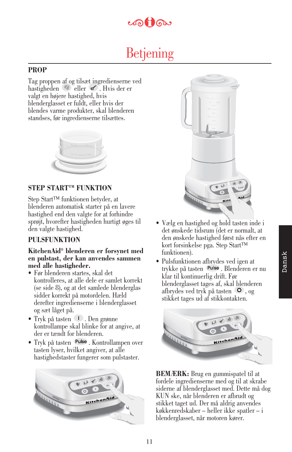 Betjening, Dansk | KITCHENAID ULTRA POWER 5KSB52XXXX User Manual | Page 202 / 255