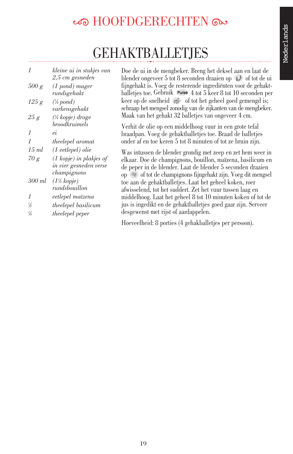 Gehaktballetjes, Ķ hoofdgerechten ĸ | KITCHENAID ULTRA POWER 5KSB52XXXX User Manual | Page 21 / 255