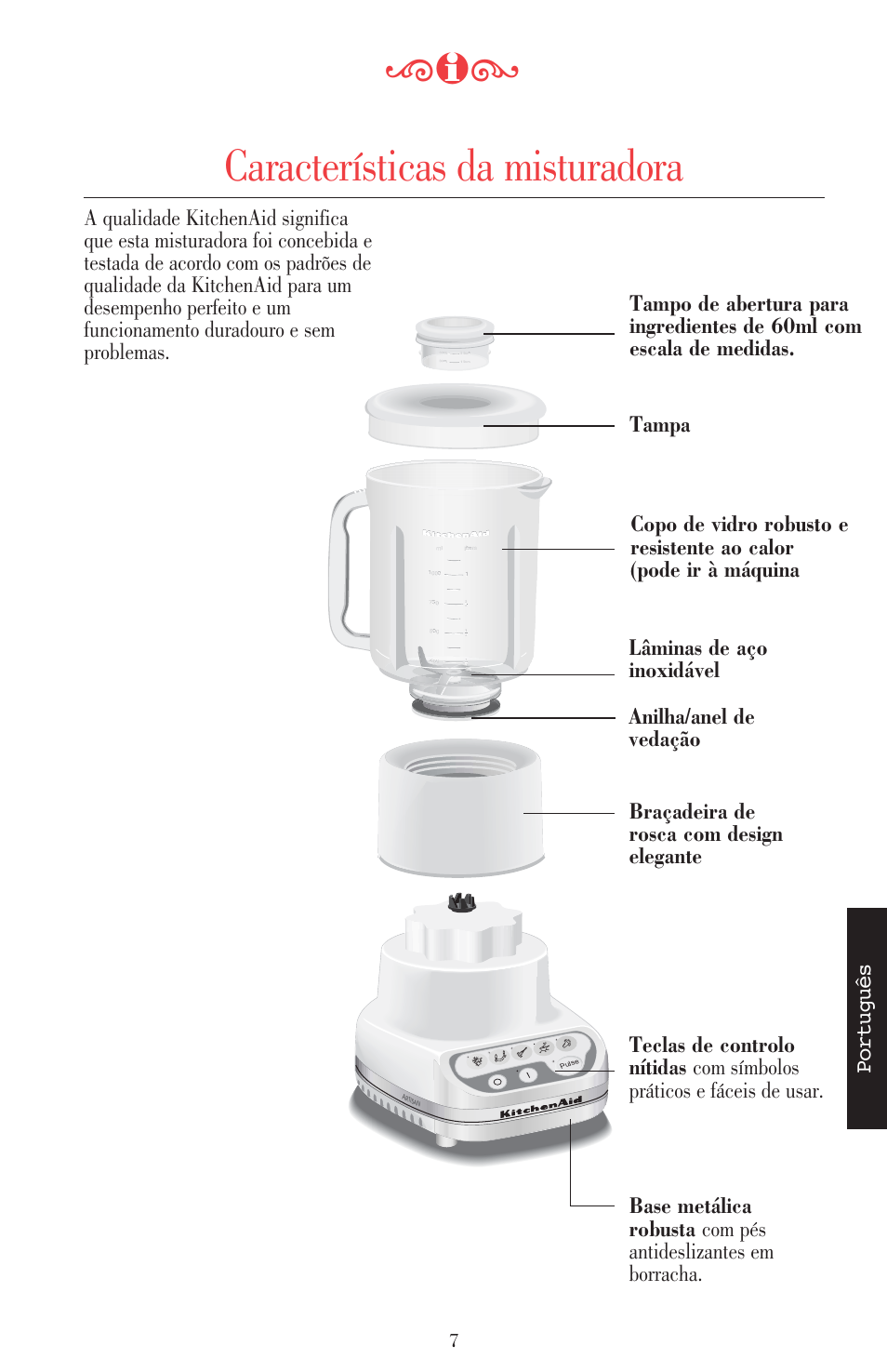 Características da misturadora, Português | KITCHENAID ULTRA POWER 5KSB52XXXX User Manual | Page 219 / 255