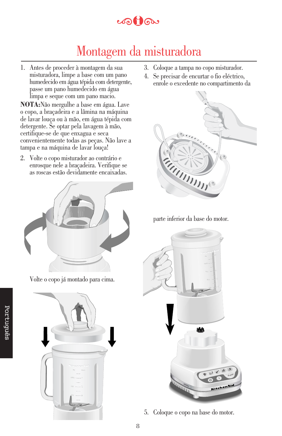 Montagem da misturadora, Português | KITCHENAID ULTRA POWER 5KSB52XXXX User Manual | Page 220 / 255