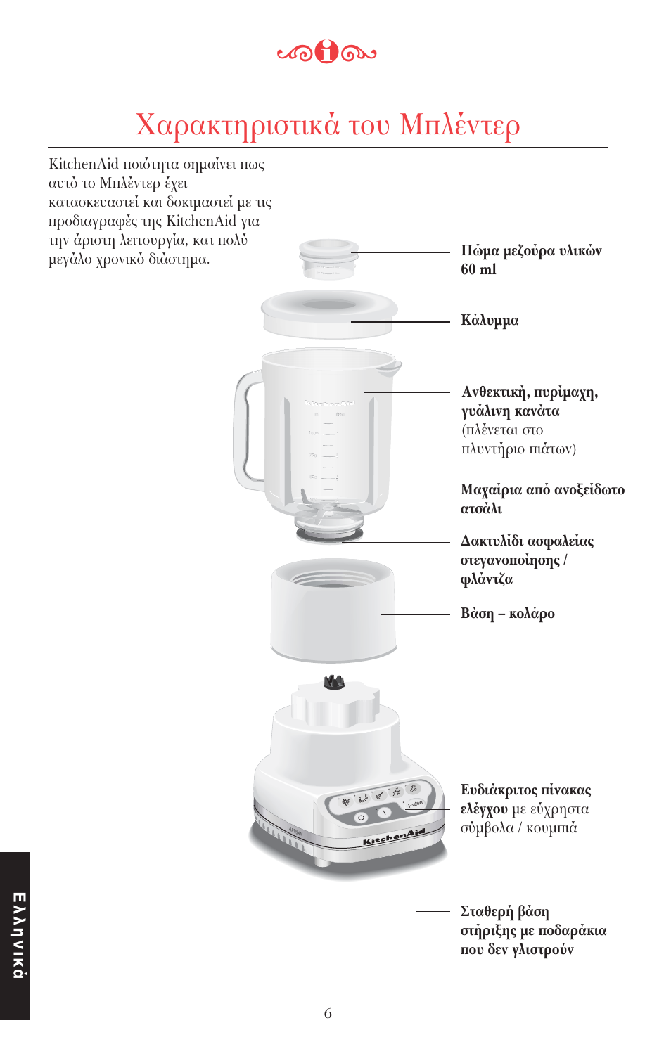 Αρακτηριστικά τ υ μπλέντερ, Ελληνικά | KITCHENAID ULTRA POWER 5KSB52XXXX User Manual | Page 239 / 255
