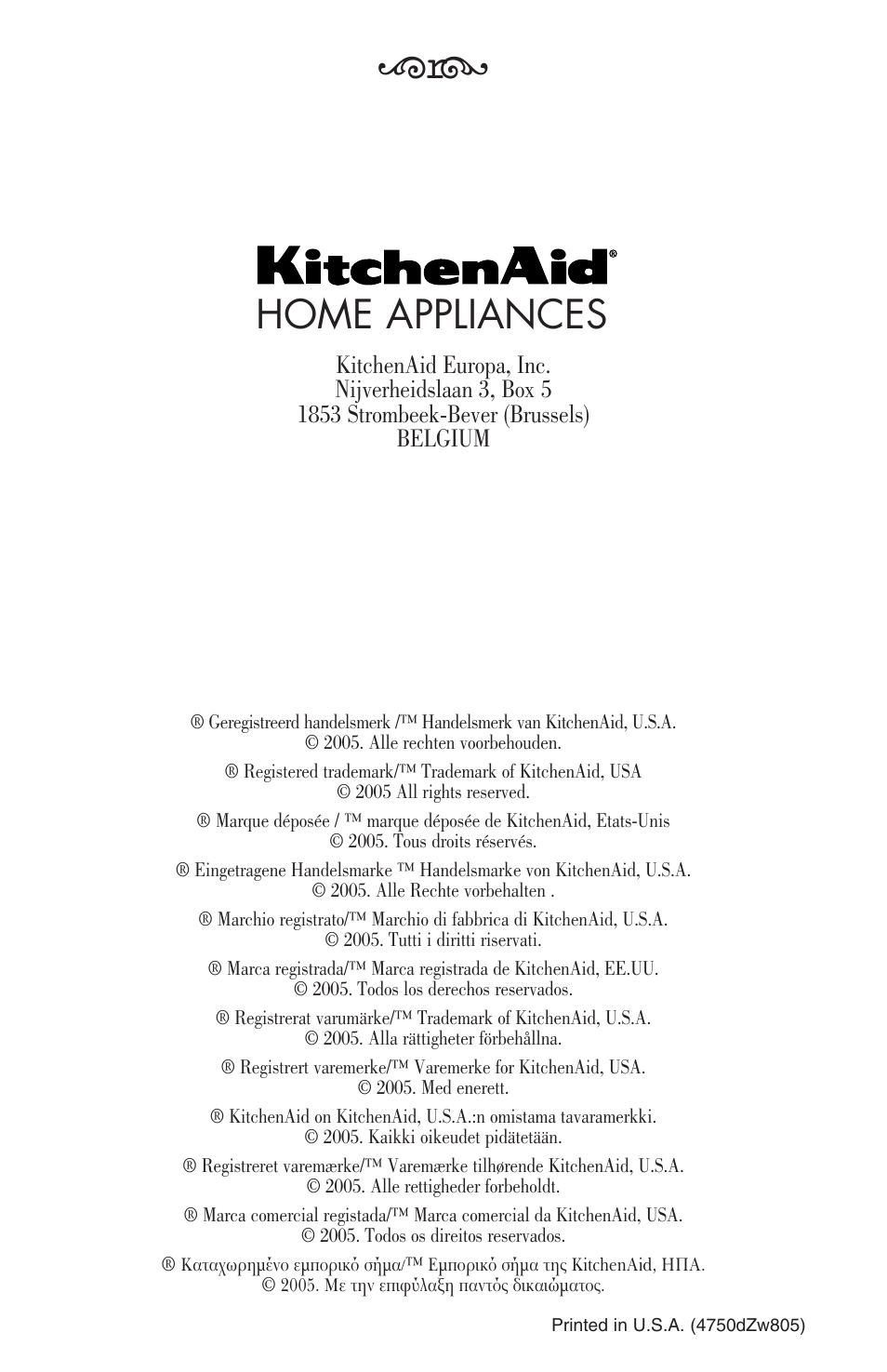 Home appliances | KITCHENAID ULTRA POWER 5KSB52XXXX User Manual | Page 255 / 255