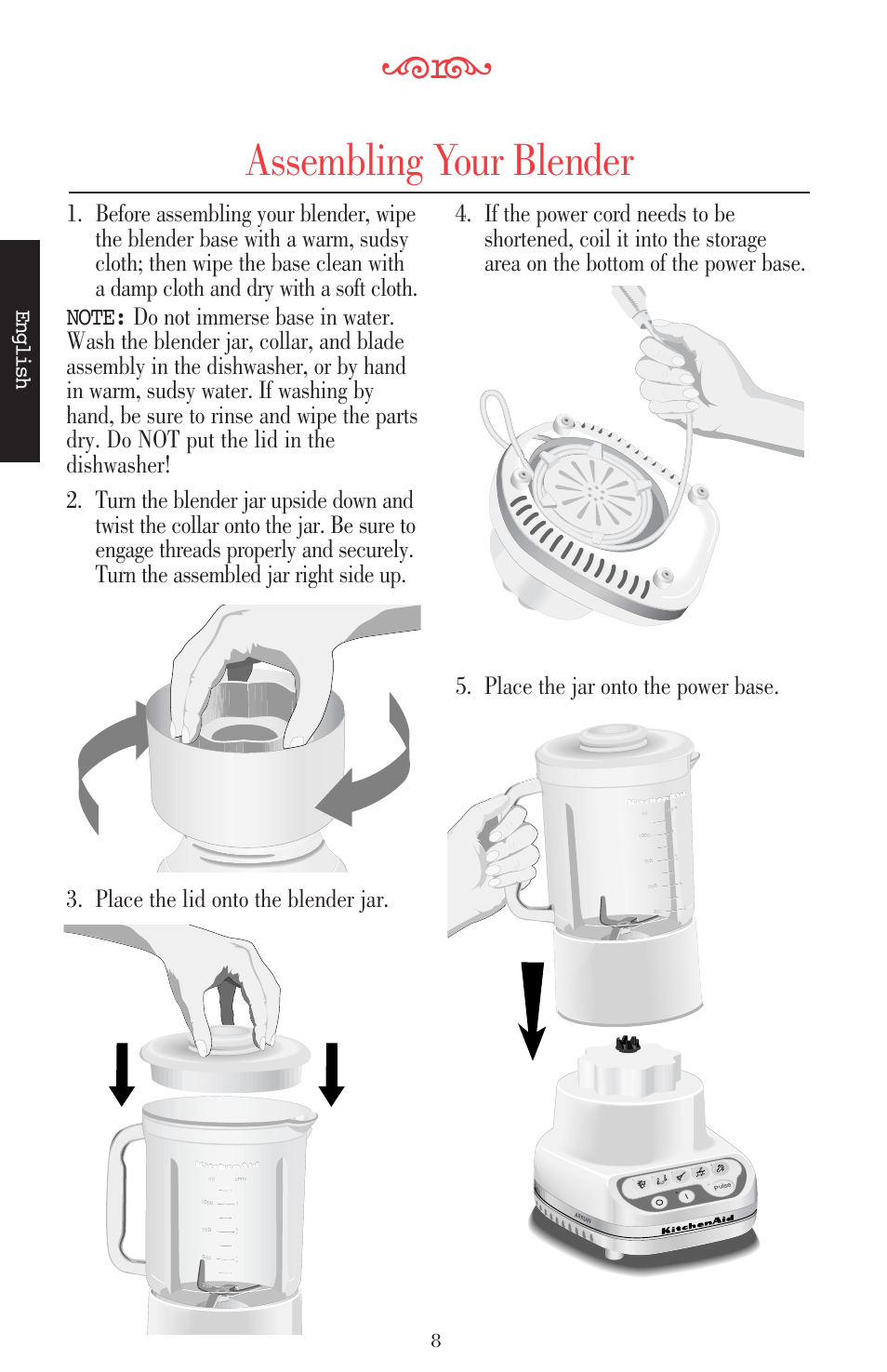 Assembling your blender, English | KITCHENAID ULTRA POWER 5KSB52XXXX User Manual | Page 31 / 255