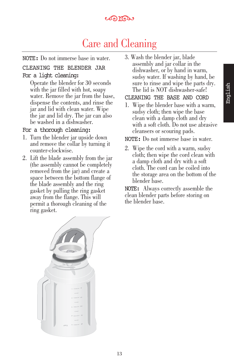 Care and cleaning, English | KITCHENAID ULTRA POWER 5KSB52XXXX User Manual | Page 36 / 255