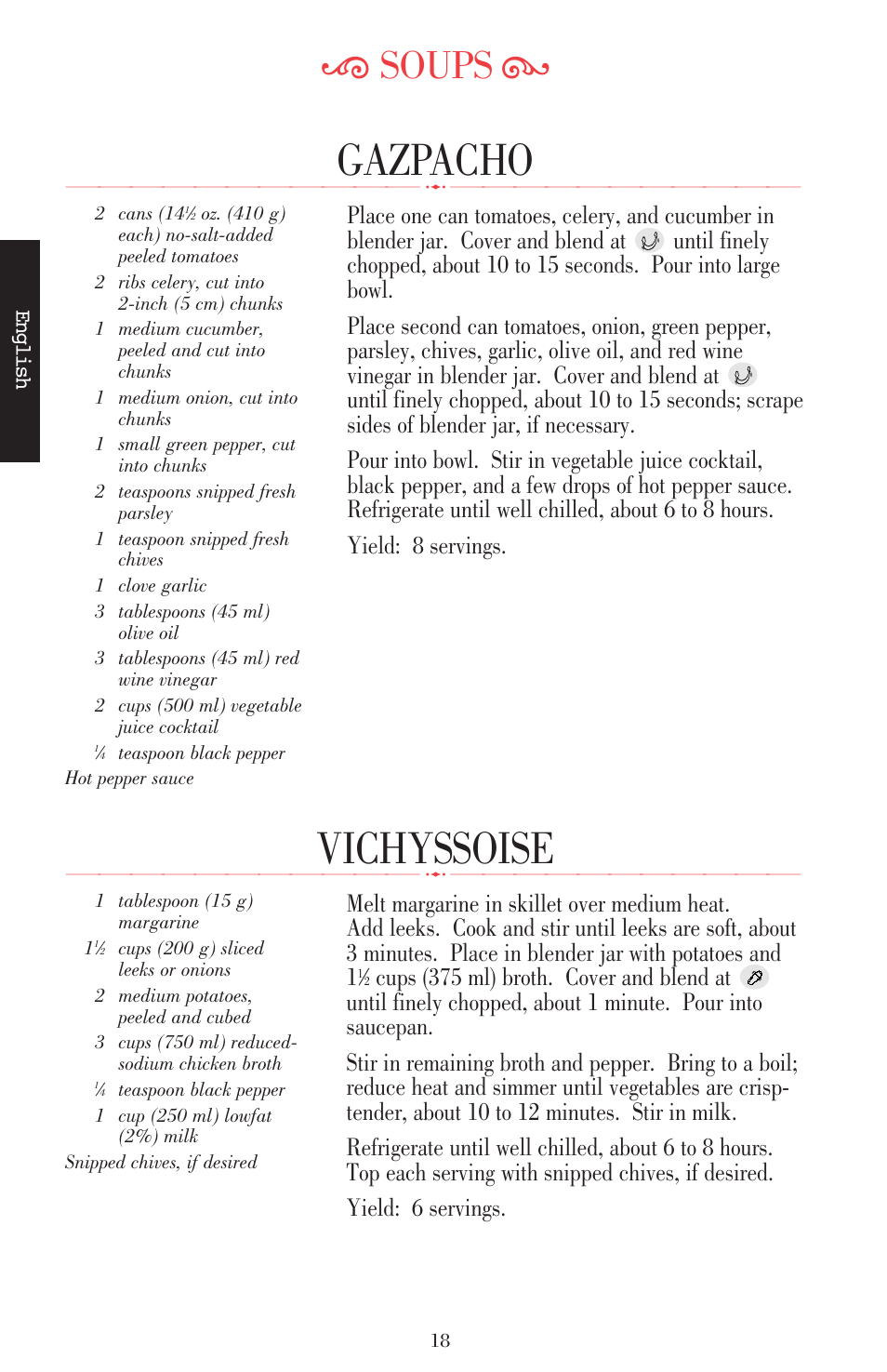Vichyssoise, Gazpacho, Ķ soups ĸ | KITCHENAID ULTRA POWER 5KSB52XXXX User Manual | Page 41 / 255