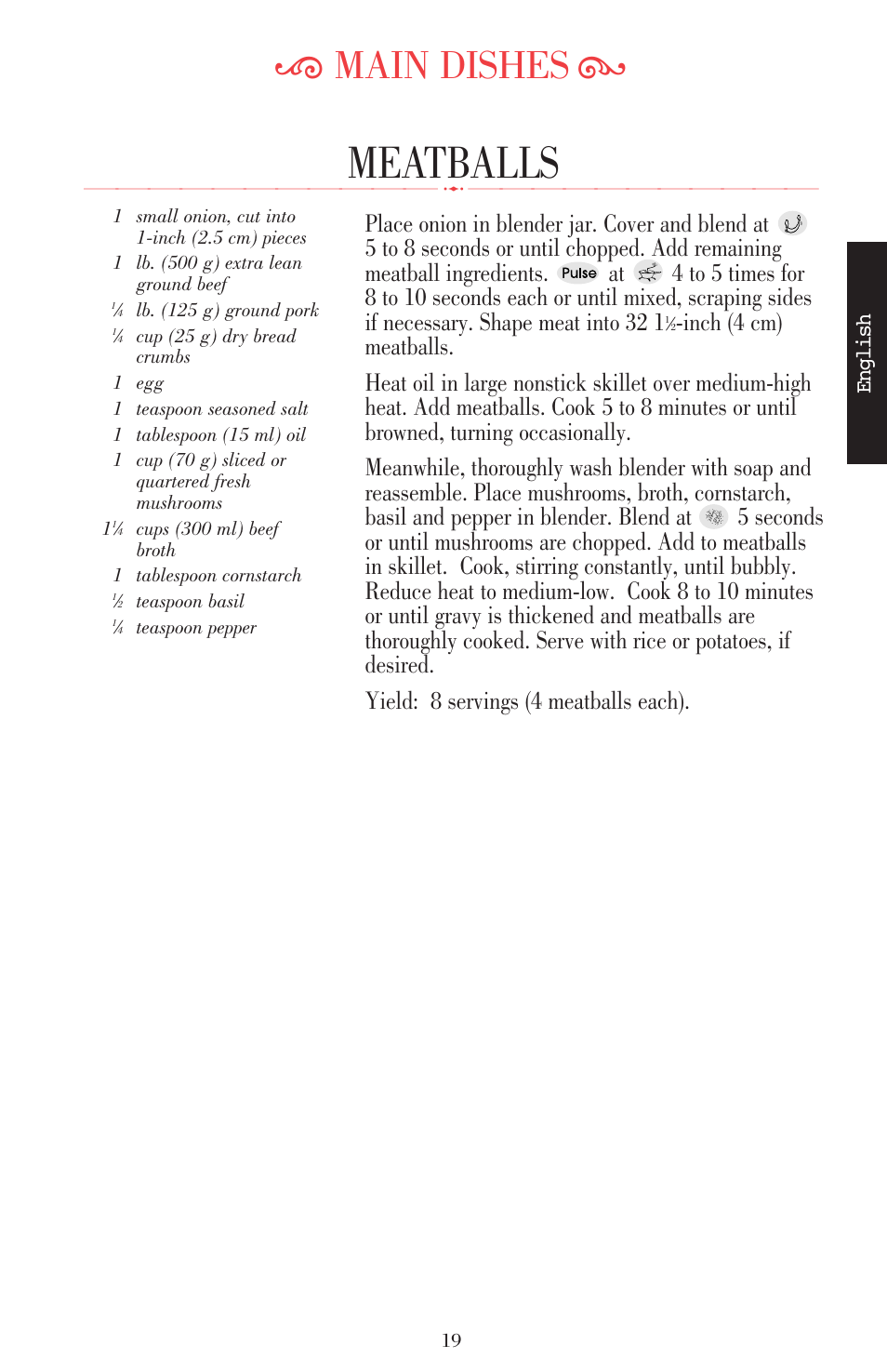 Meatballs, Ķ main dishes ĸ | KITCHENAID ULTRA POWER 5KSB52XXXX User Manual | Page 42 / 255