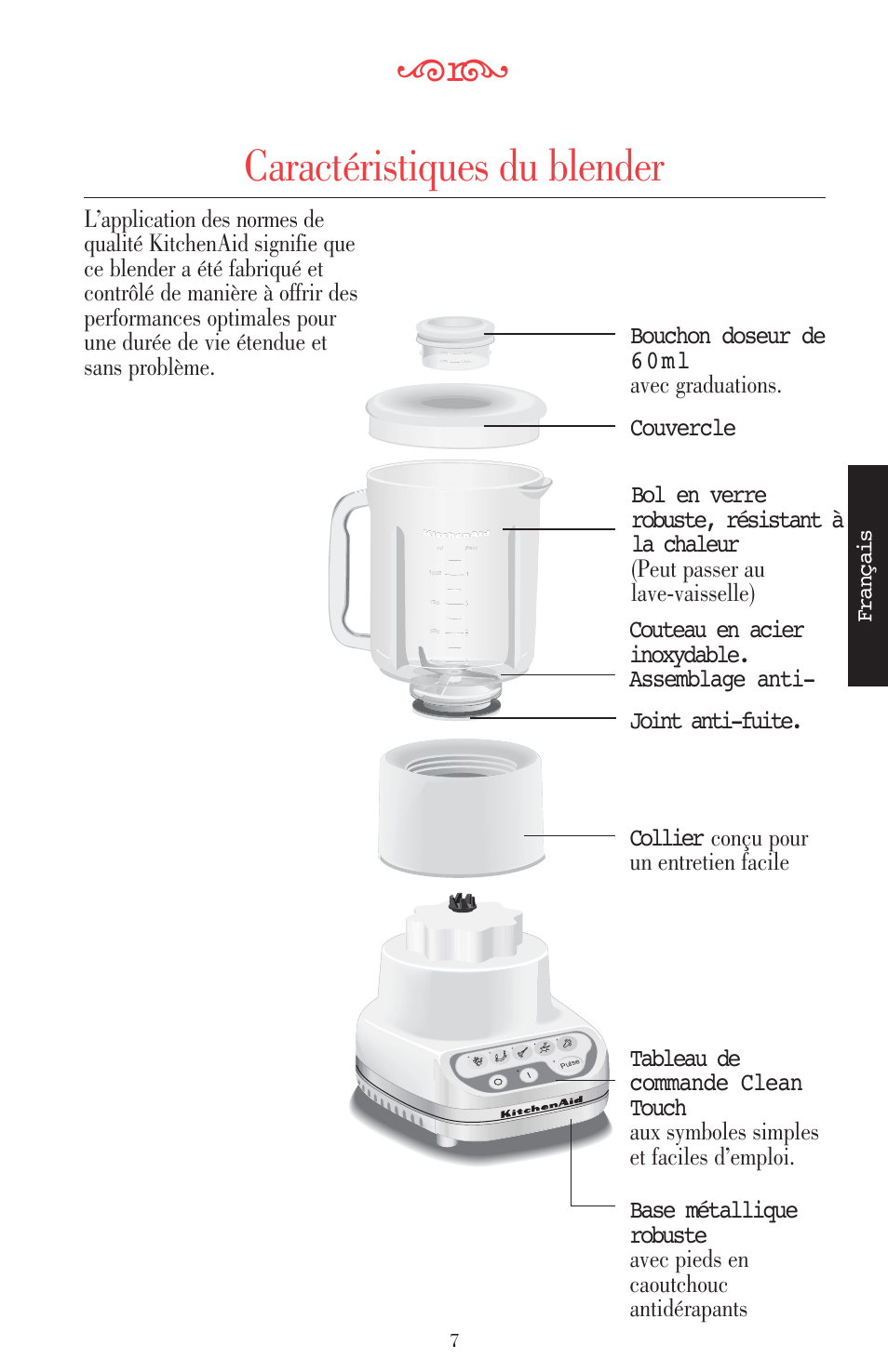 Caractéristiques du blender, Français | KITCHENAID ULTRA POWER 5KSB52XXXX User Manual | Page 51 / 255