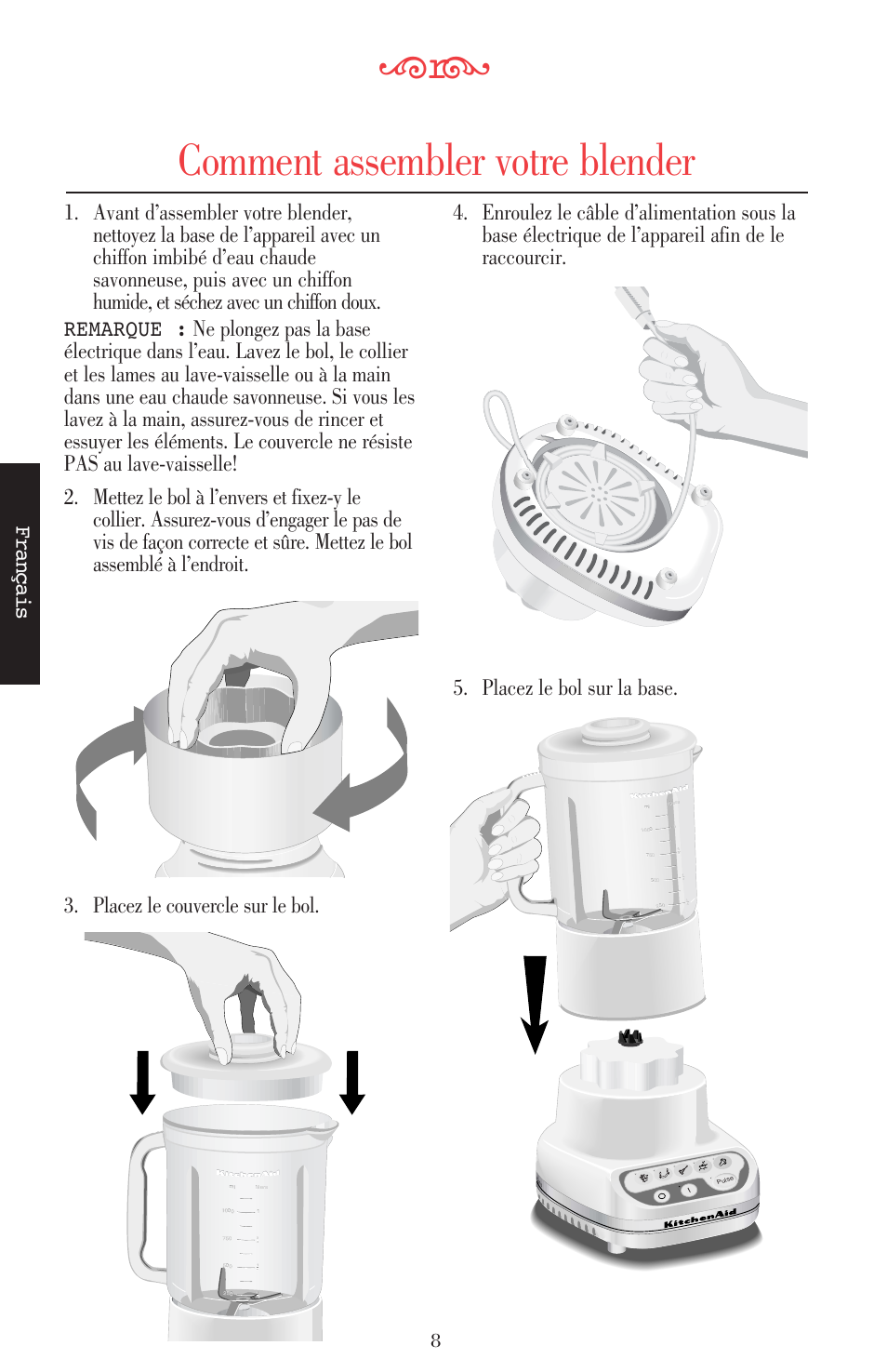 Comment assembler votre blender, Français | KITCHENAID ULTRA POWER 5KSB52XXXX User Manual | Page 52 / 255