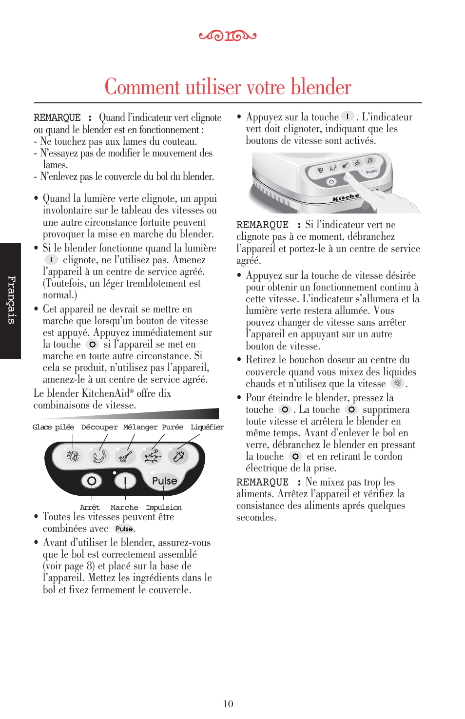 Comment utiliser votre blender | KITCHENAID ULTRA POWER 5KSB52XXXX User Manual | Page 54 / 255