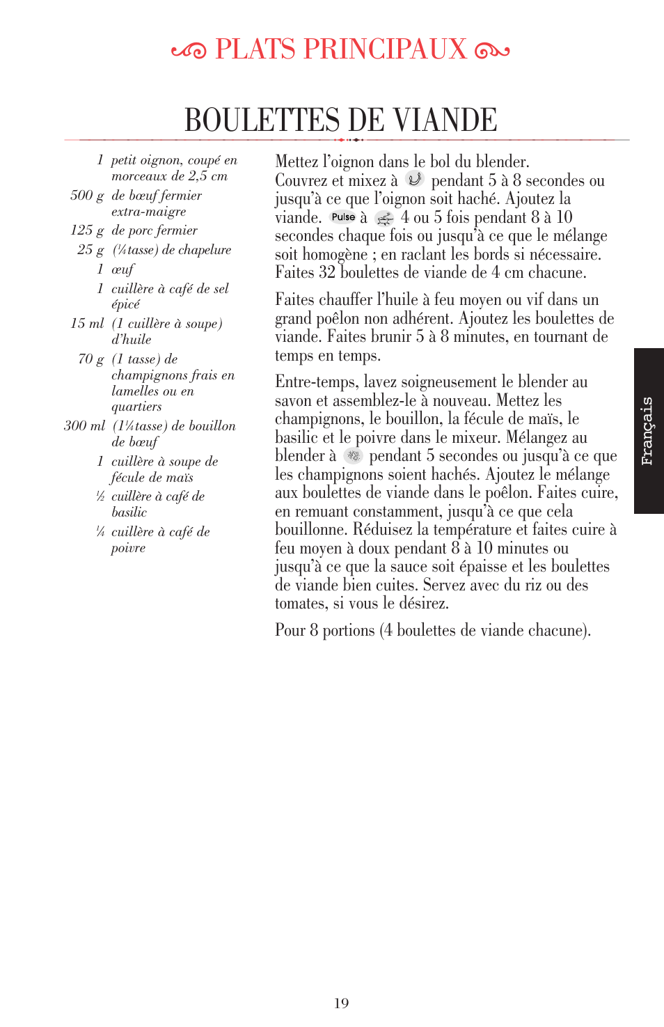 Boulettes de viande, Ķ plats principaux ĸ | KITCHENAID ULTRA POWER 5KSB52XXXX User Manual | Page 63 / 255