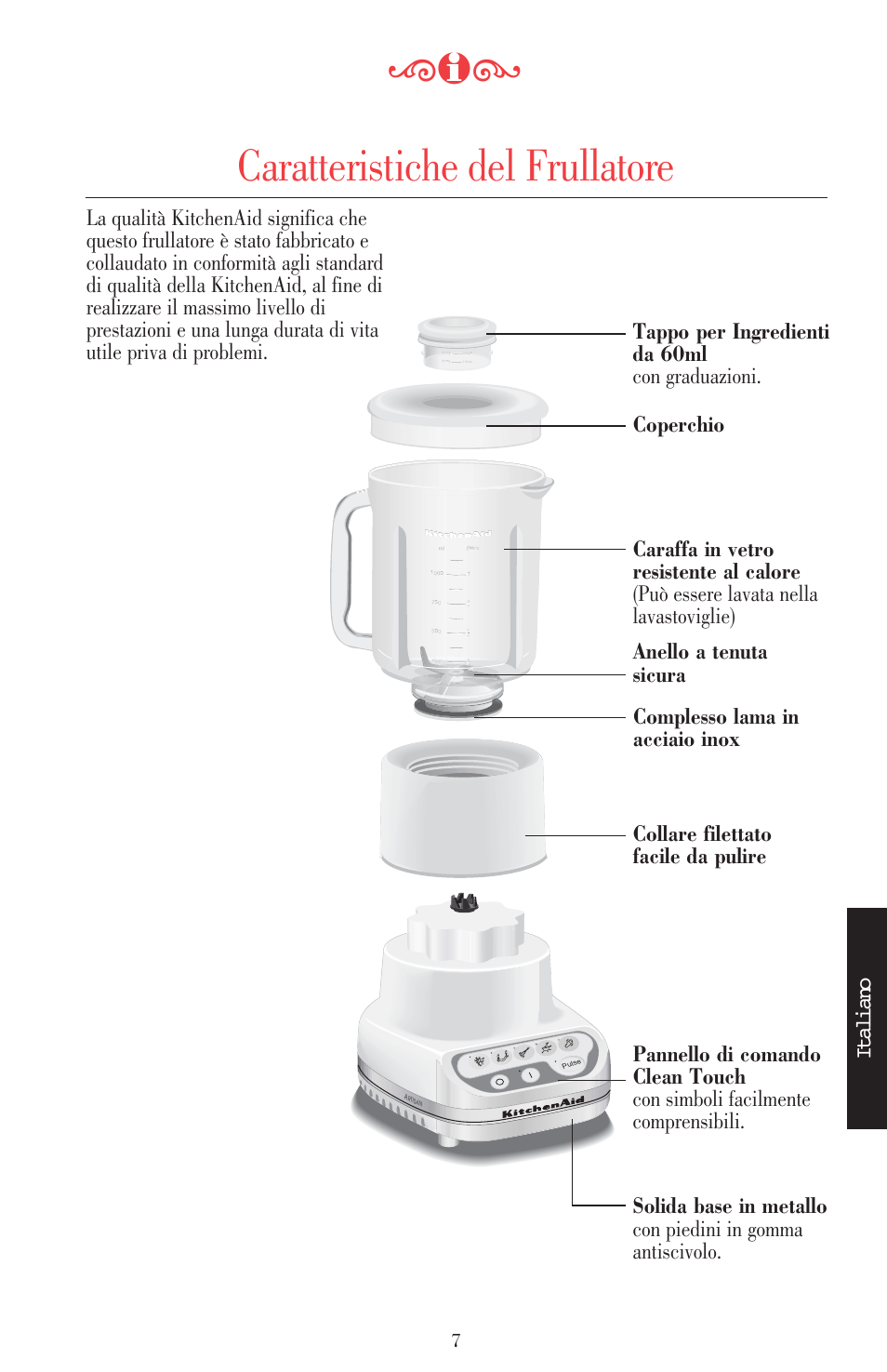 Caratteristiche del frullatore, Italiano | KITCHENAID ULTRA POWER 5KSB52XXXX User Manual | Page 93 / 255