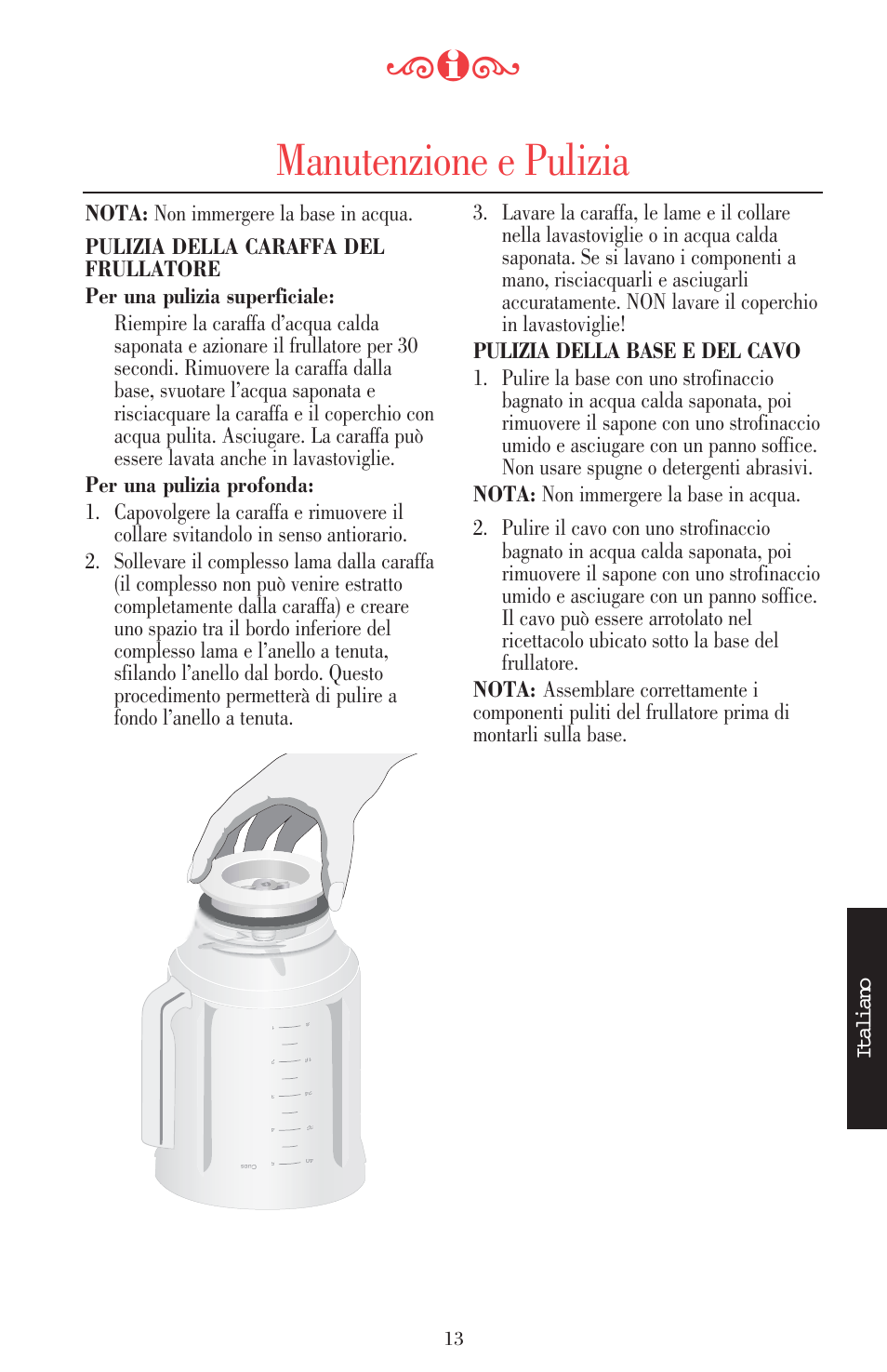 Manutenzione e pulizia, Italiano | KITCHENAID ULTRA POWER 5KSB52XXXX User Manual | Page 99 / 255