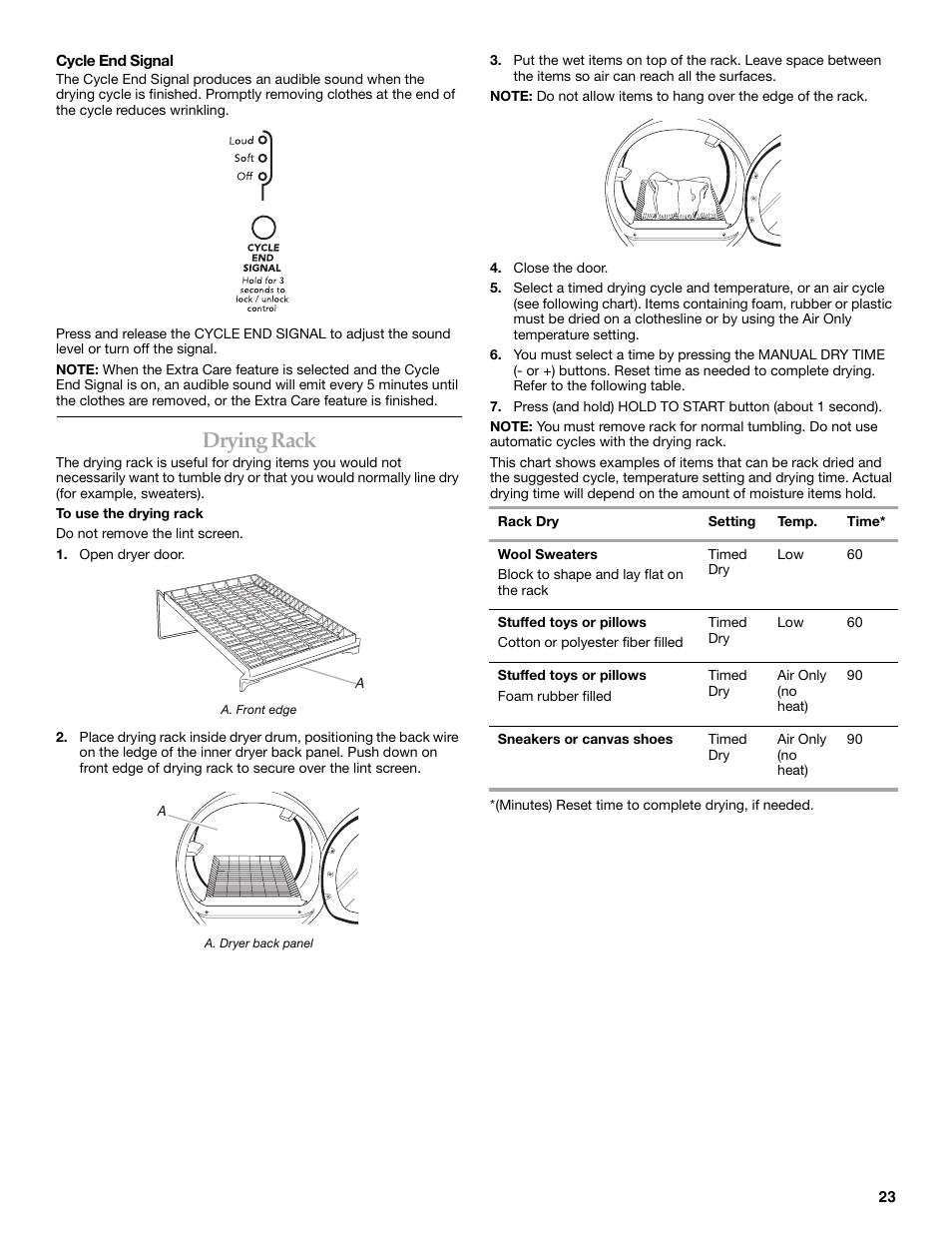 Drying rack | KITCHENAID FRONT-LOADING ELECTRIC DRYER User Manual | Page 23 / 76
