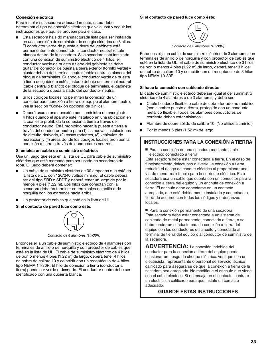 Advertencia | KITCHENAID FRONT-LOADING ELECTRIC DRYER User Manual | Page 33 / 76