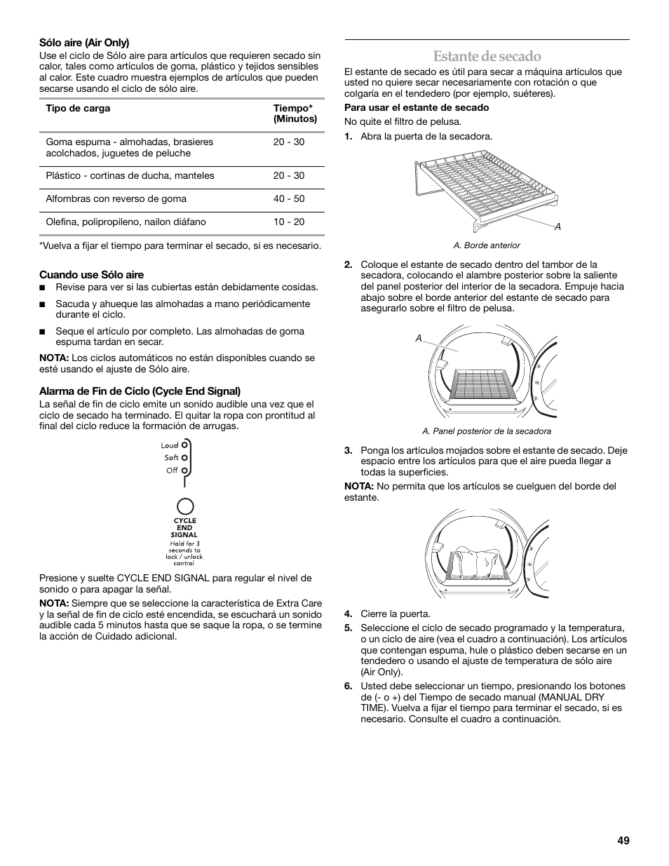 Estante de secado | KITCHENAID FRONT-LOADING ELECTRIC DRYER User Manual | Page 49 / 76