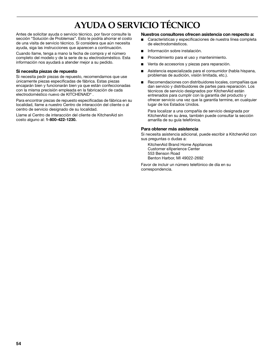 Ayuda o servicio técnico | KITCHENAID FRONT-LOADING ELECTRIC DRYER User Manual | Page 54 / 76