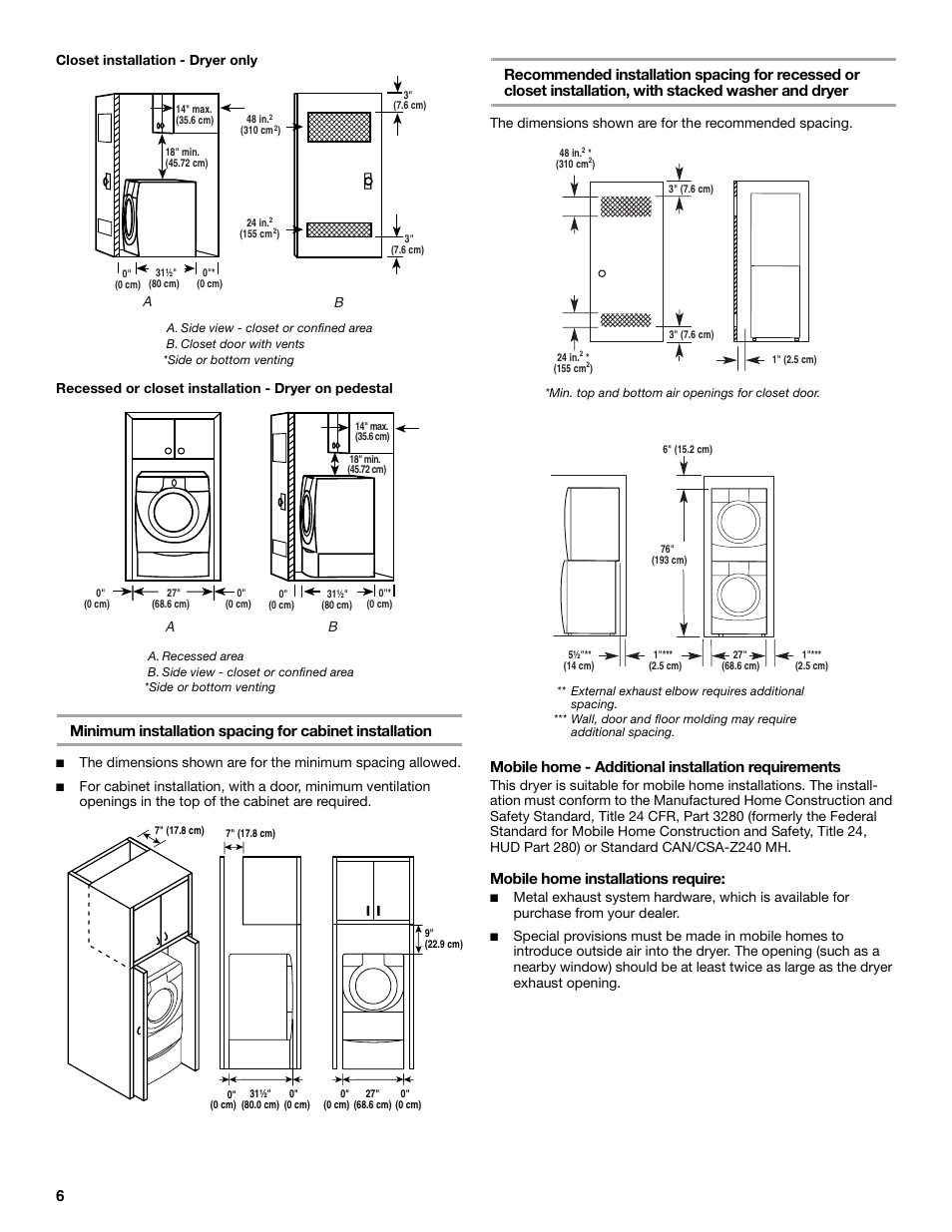 Mobile home - additional installation requirements, Mobile home installations require | KITCHENAID FRONT-LOADING ELECTRIC DRYER User Manual | Page 6 / 76