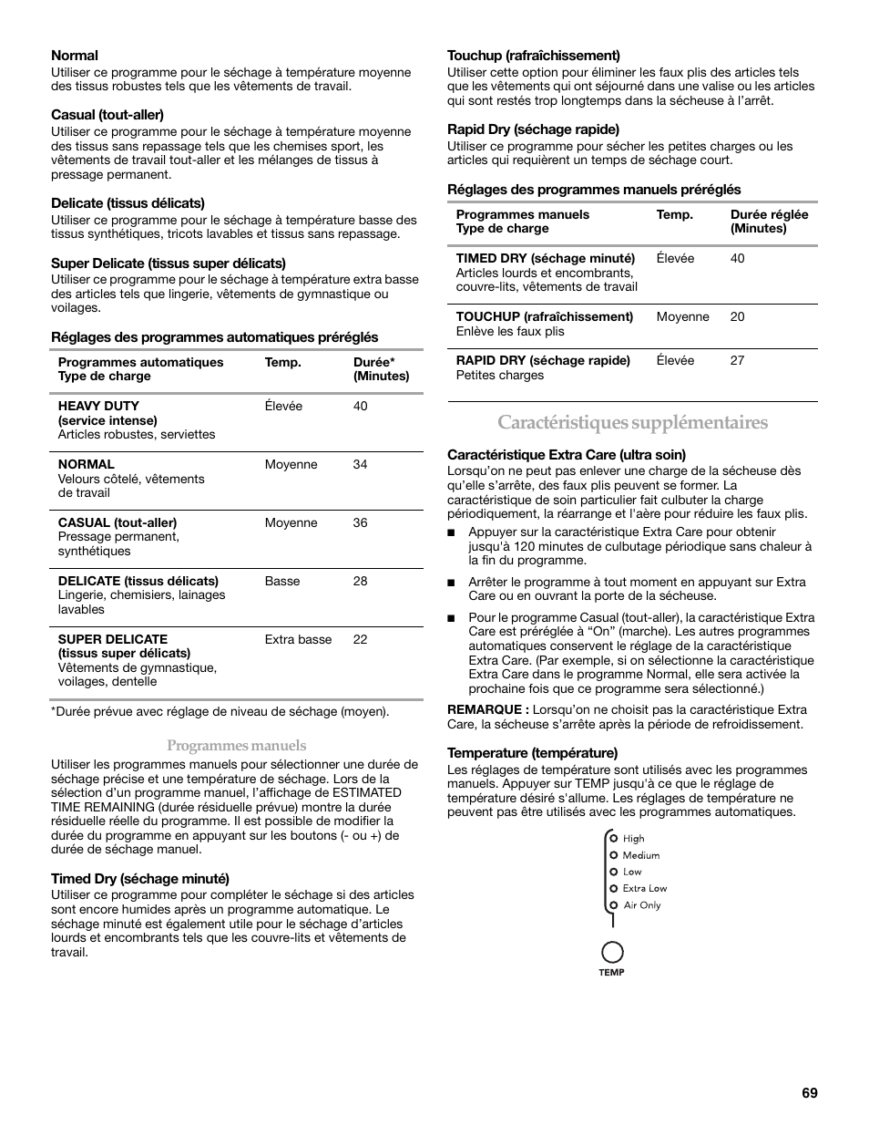 Caractéristiques supplémentaires | KITCHENAID FRONT-LOADING ELECTRIC DRYER User Manual | Page 69 / 76