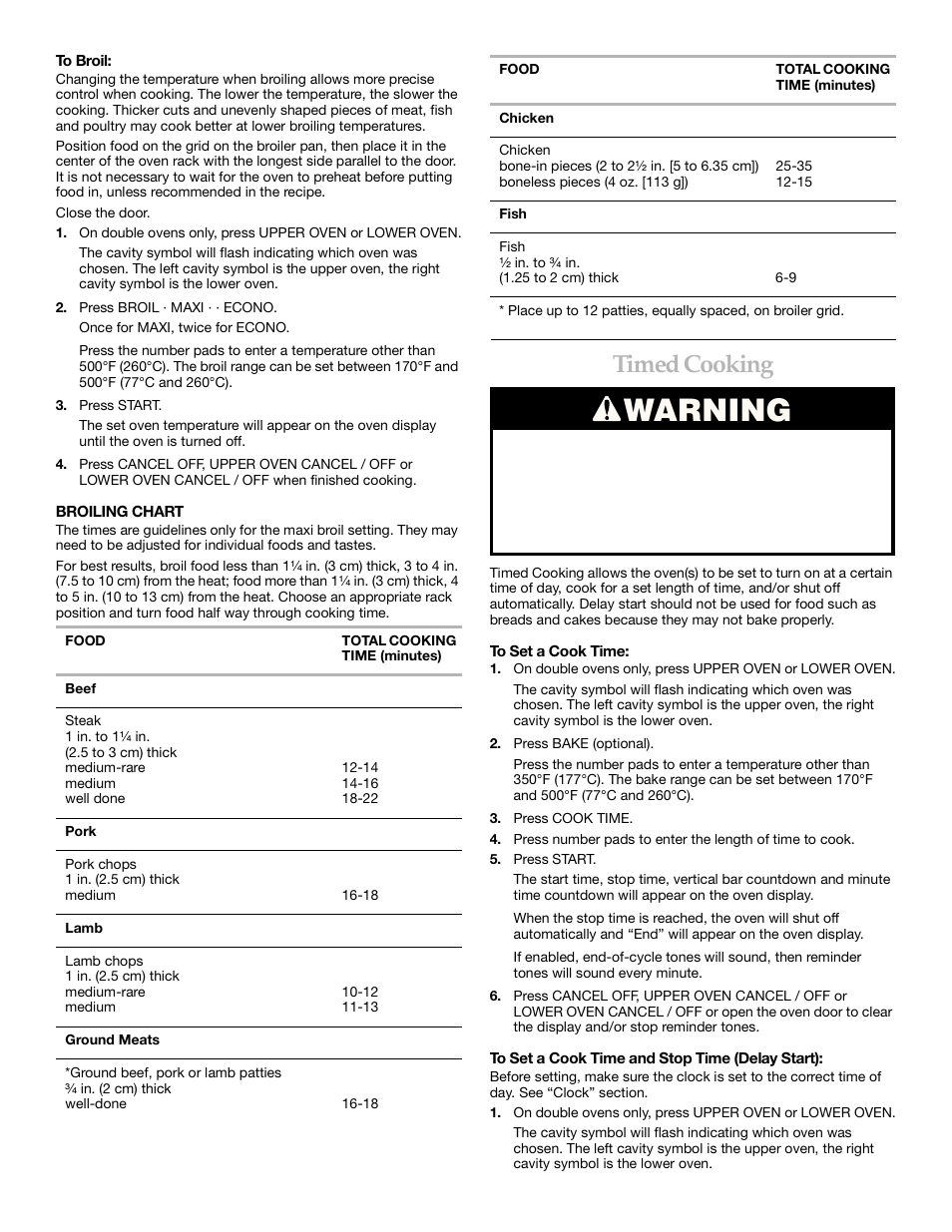 Warning, Timed cooking | KITCHENAID YKEBI101 User Manual | Page 11 / 16