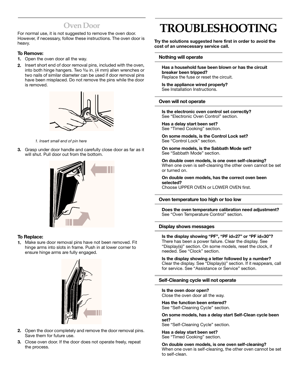 Troubleshooting, Oven door | KITCHENAID YKEBI101 User Manual | Page 14 / 16