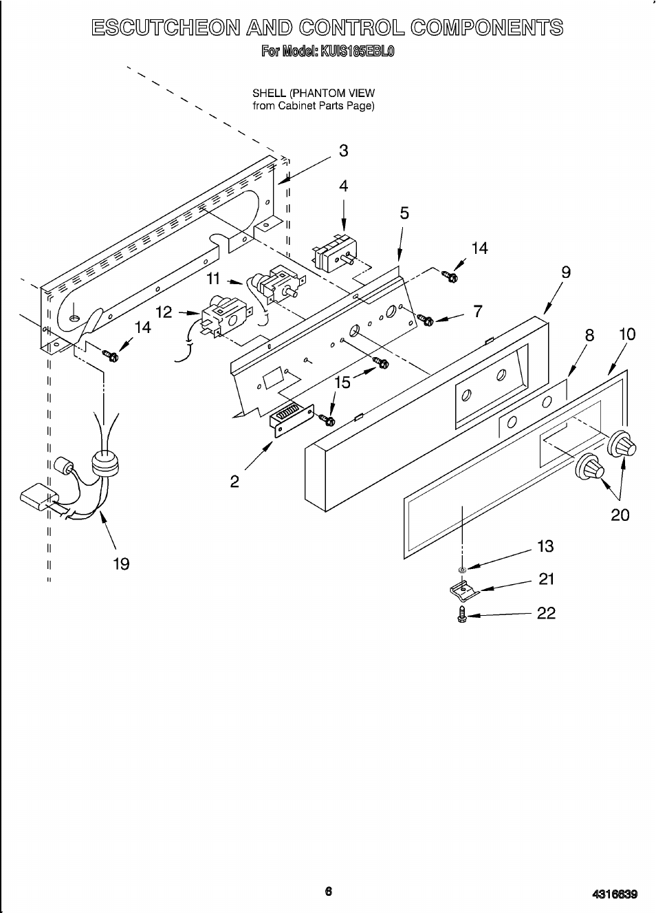 Escutcheon and control | KITCHENAID KUIS185EBL0 User Manual | Page 8 / 11