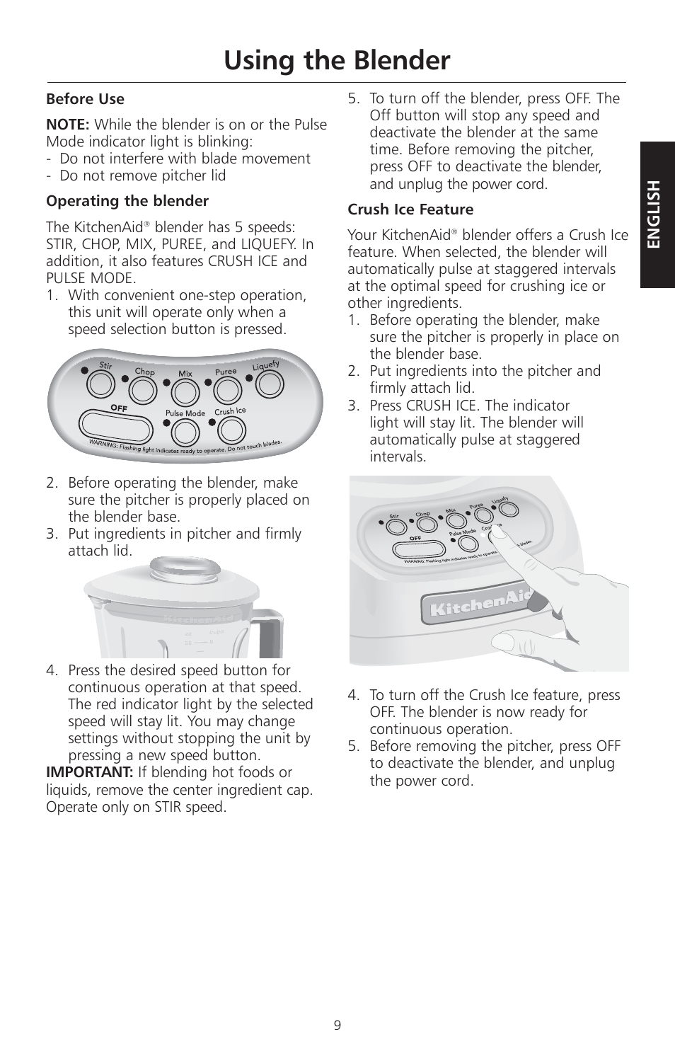 Using the blender | KITCHENAID KSB560 User Manual | Page 12 / 80