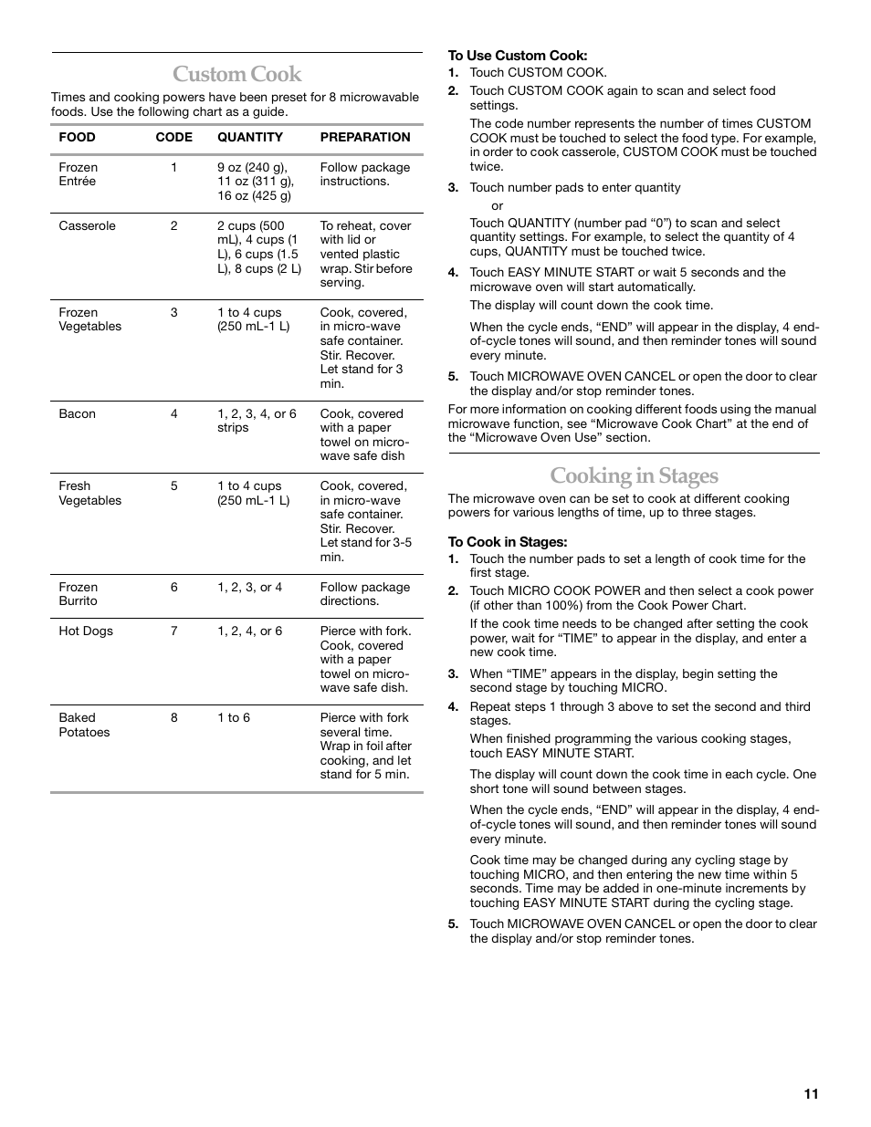 Customcook, Cookinginstages, Custom cook | Cooking in stages | KITCHENAID KBMC140  EN User Manual | Page 11 / 20