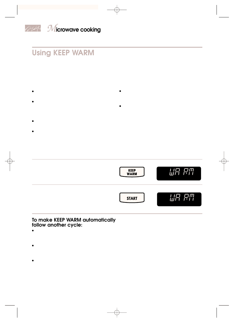 Using keep warm, Icrowave cooking | KITCHENAID 3828W5A0969 User Manual | Page 28 / 72