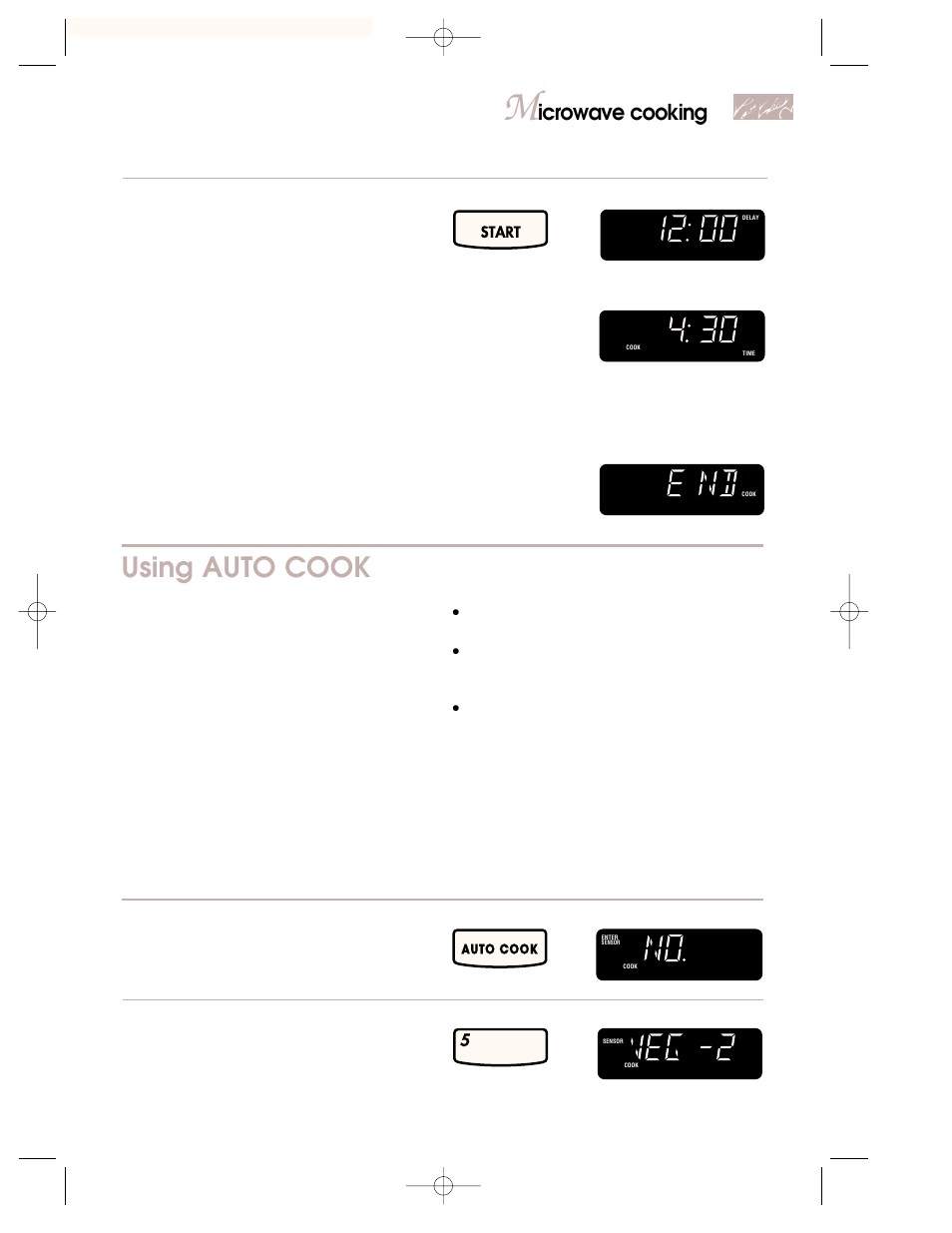 Using auto cook, Icrowave cooking, Complete entry | Choose food category, Touch you see, You see, Start, Time of day), Auto cook | KITCHENAID 3828W5A0969 User Manual | Page 35 / 72