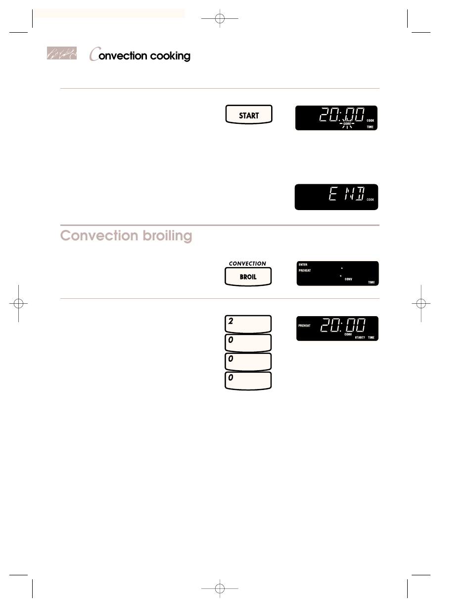 Convection broiling, Onvection cooking, Choose setting. 2. set cooking cycle cooking time | You see, Touch you see | KITCHENAID 3828W5A0969 User Manual | Page 44 / 72