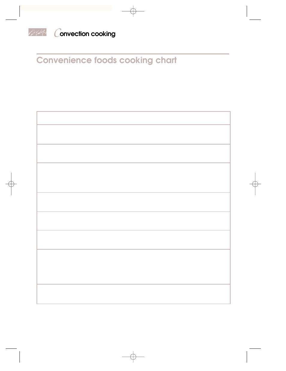 Convenience foods cooking chart, Onvection cooking | KITCHENAID 3828W5A0969 User Manual | Page 46 / 72