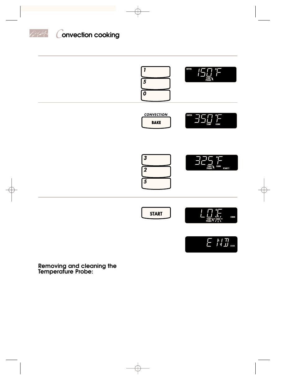 Onvection cooking, Set desired final food temperature (optional), Set convection cooking temperature | Start oven, Removing and cleaning the temperature probe | KITCHENAID 3828W5A0969 User Manual | Page 48 / 72