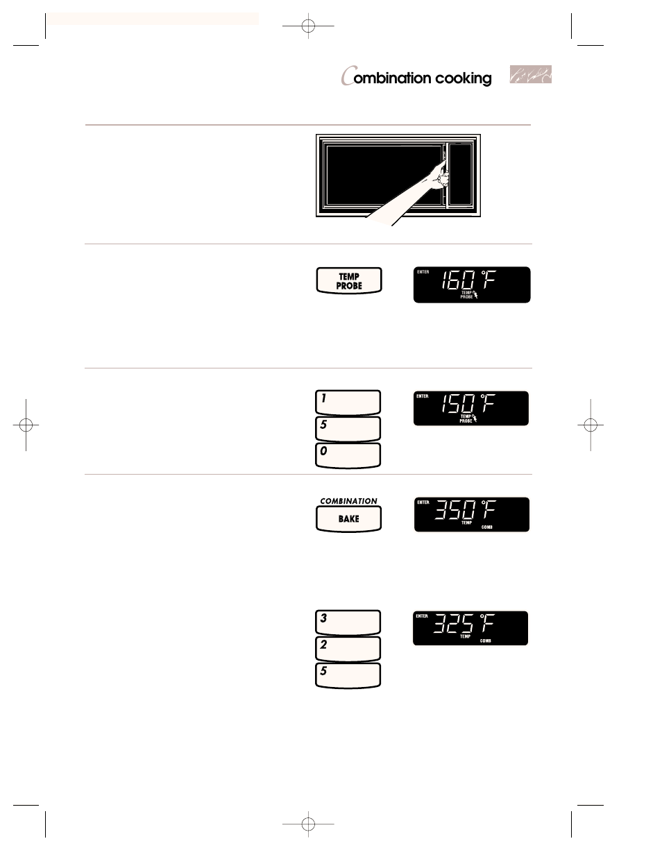 Ombination cooking, Choose temperature probe setting, Set desired final food temperature (optional) | Set combination cooking temperature, Close the door | KITCHENAID 3828W5A0969 User Manual | Page 57 / 72