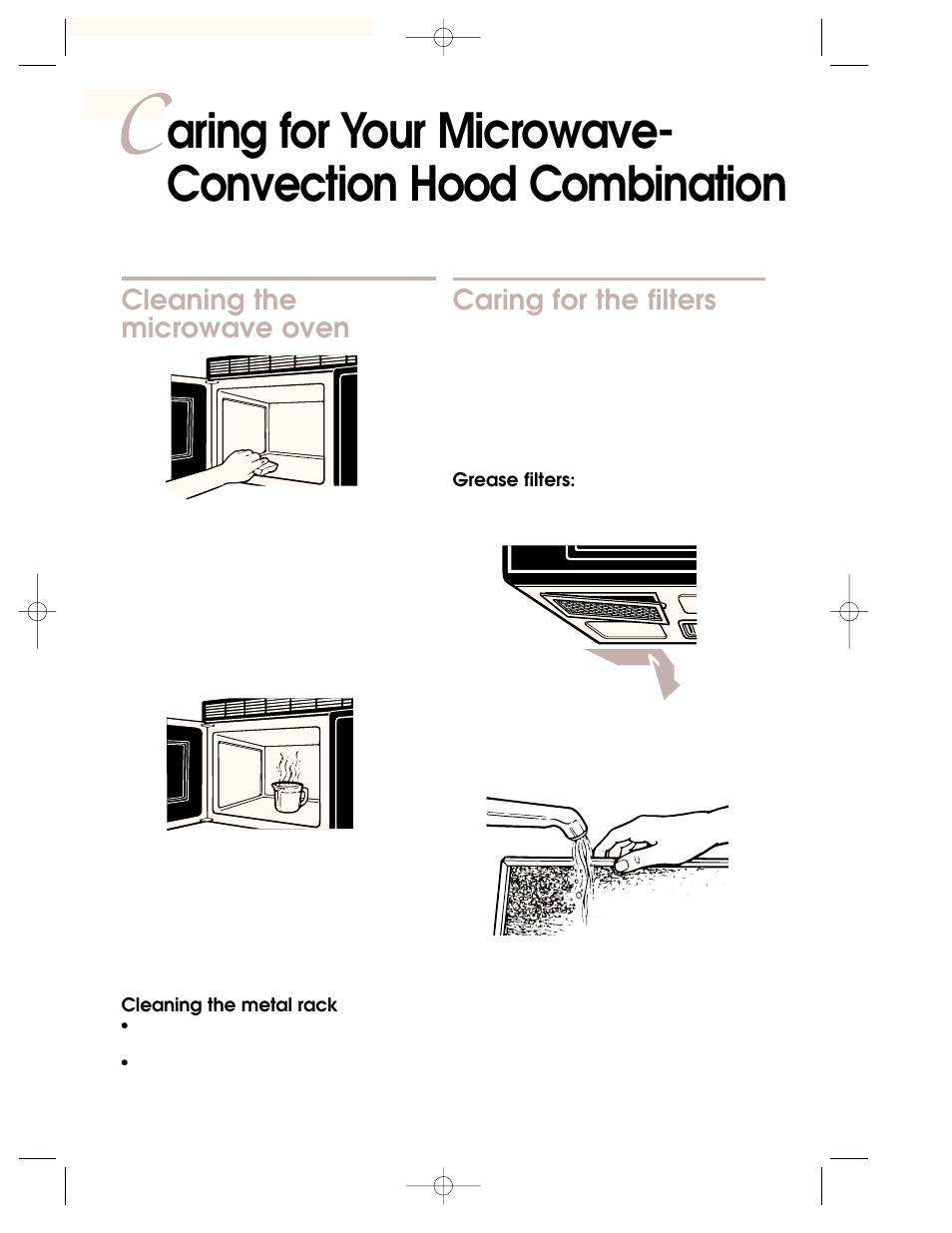 Cleaning the microwave oven, Caring for the filters | KITCHENAID 3828W5A0969 User Manual | Page 60 / 72