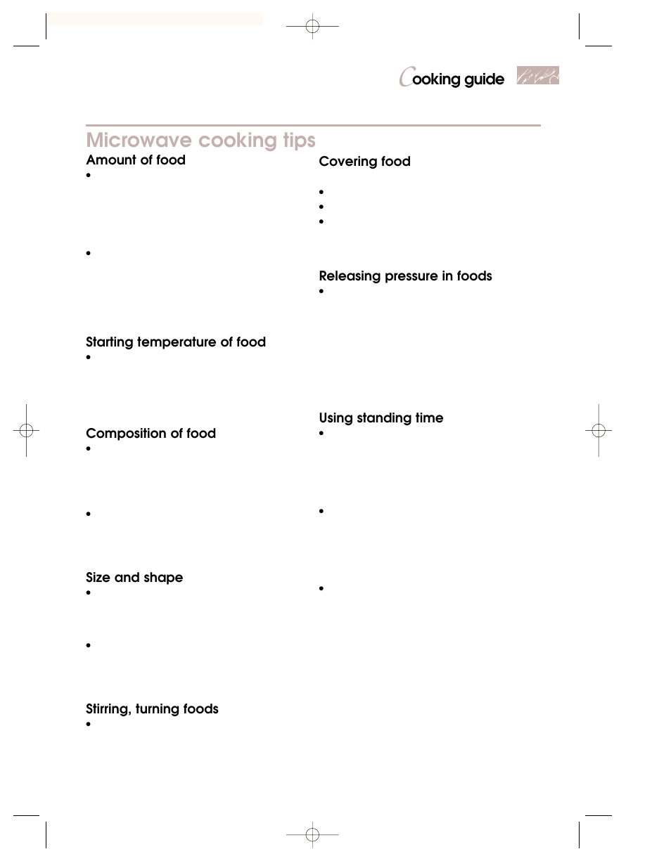 Microwave cooking tips, Ooking guide | KITCHENAID 3828W5A0969 User Manual | Page 65 / 72