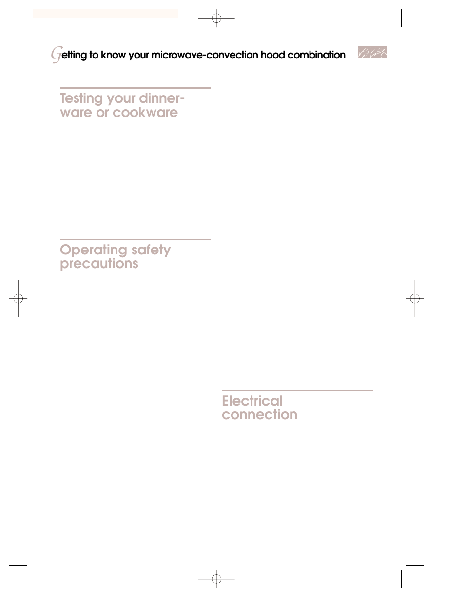 Testing your dinner-ware or cookware, Operating safety precautions, Electrical connection | Testing your dinner- ware or cookware | KITCHENAID 3828W5A0969 User Manual | Page 7 / 72