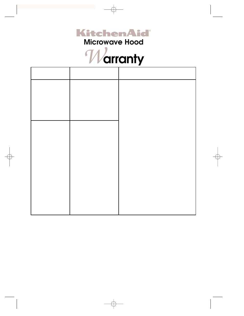 W arranty, Arranty, Microwave hood | KITCHENAID 3828W5A0969 User Manual | Page 72 / 72