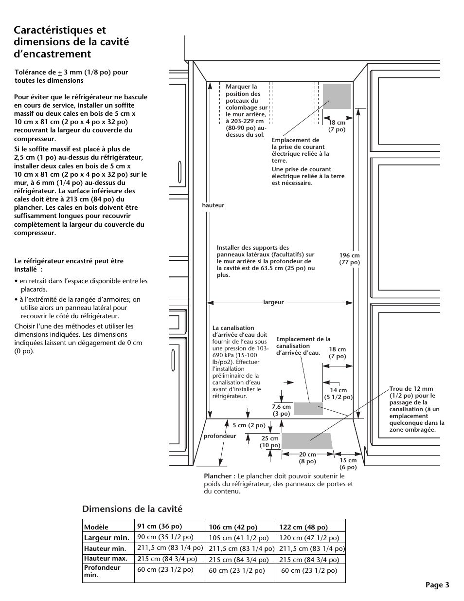 Dimensions de la cavité | KITCHENAID DHT-486XP User Manual | Page 14 / 34