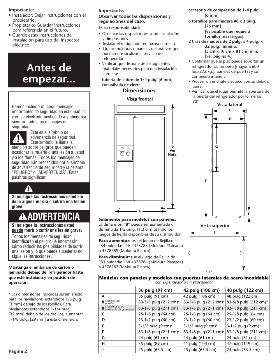 Antes de empezar, Peligro, Advertencia | KITCHENAID DHT-486XP User Manual | Page 24 / 34