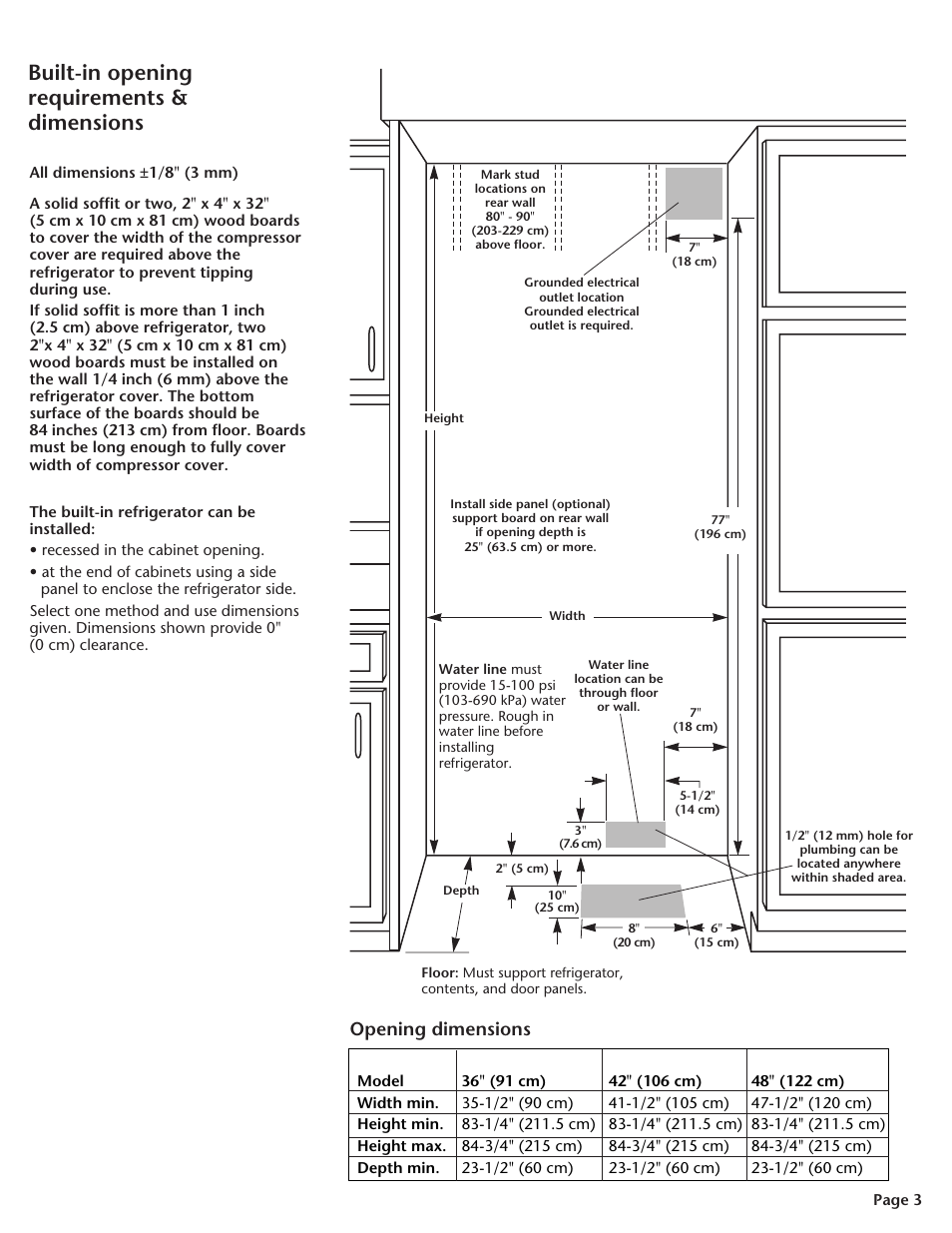 Built-in opening requirements and dimensions, Built-in opening requirements & dimensions, Opening dimensions | KITCHENAID DHT-486XP User Manual | Page 3 / 34