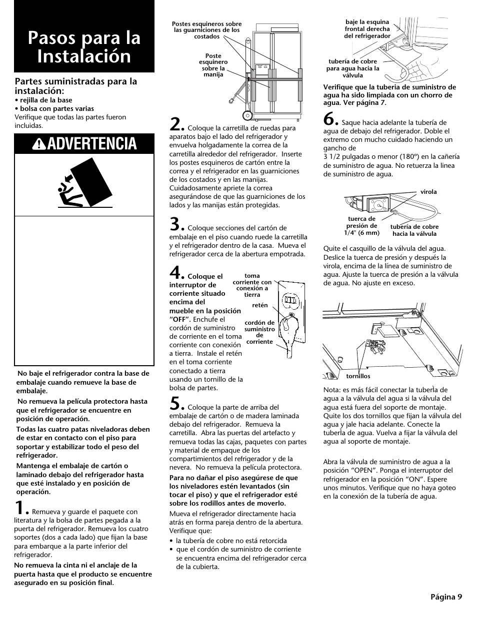 Pasos para la instalacion, Pasos para la instalación, Advertencia | KITCHENAID DHT-486XP User Manual | Page 31 / 34