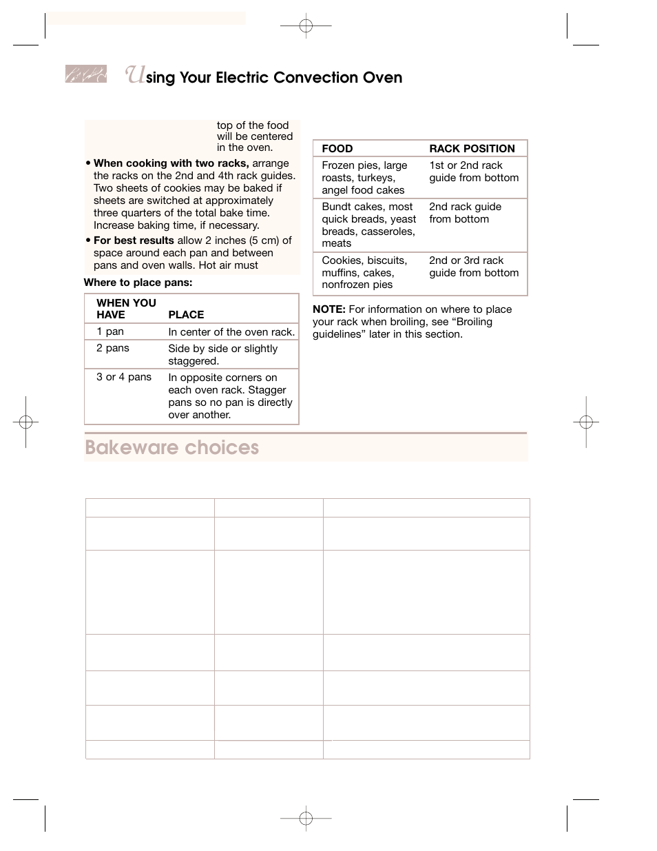 Bakeware choices, Sing your electric convection oven | KITCHENAID KEMC378 User Manual | Page 14 / 40