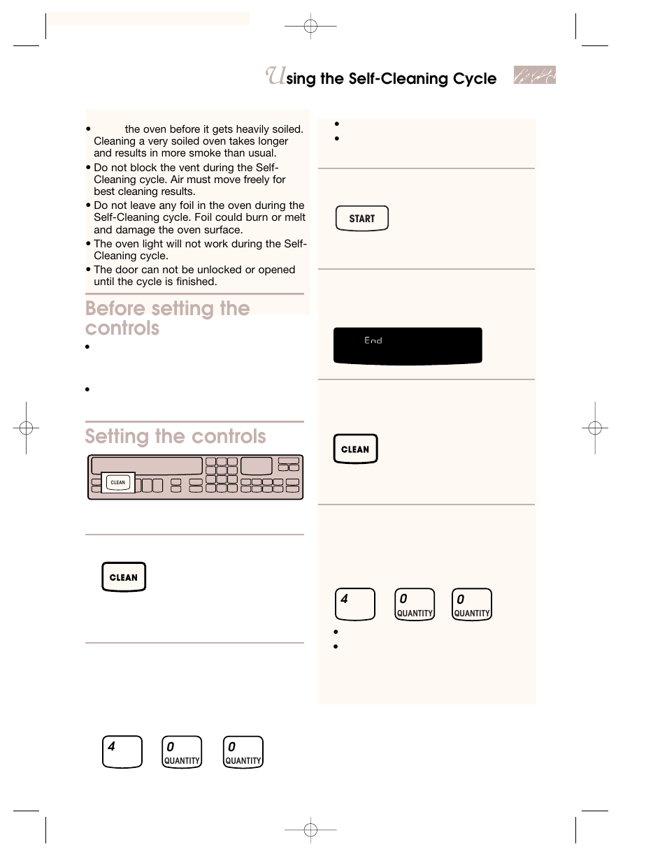 Before setting the controls, Setting the controls, Sing the self-cleaning cycle | Make sure the oven door is completely closed, Set cleaning time (optional), Press | KITCHENAID KEMC378 User Manual | Page 29 / 40