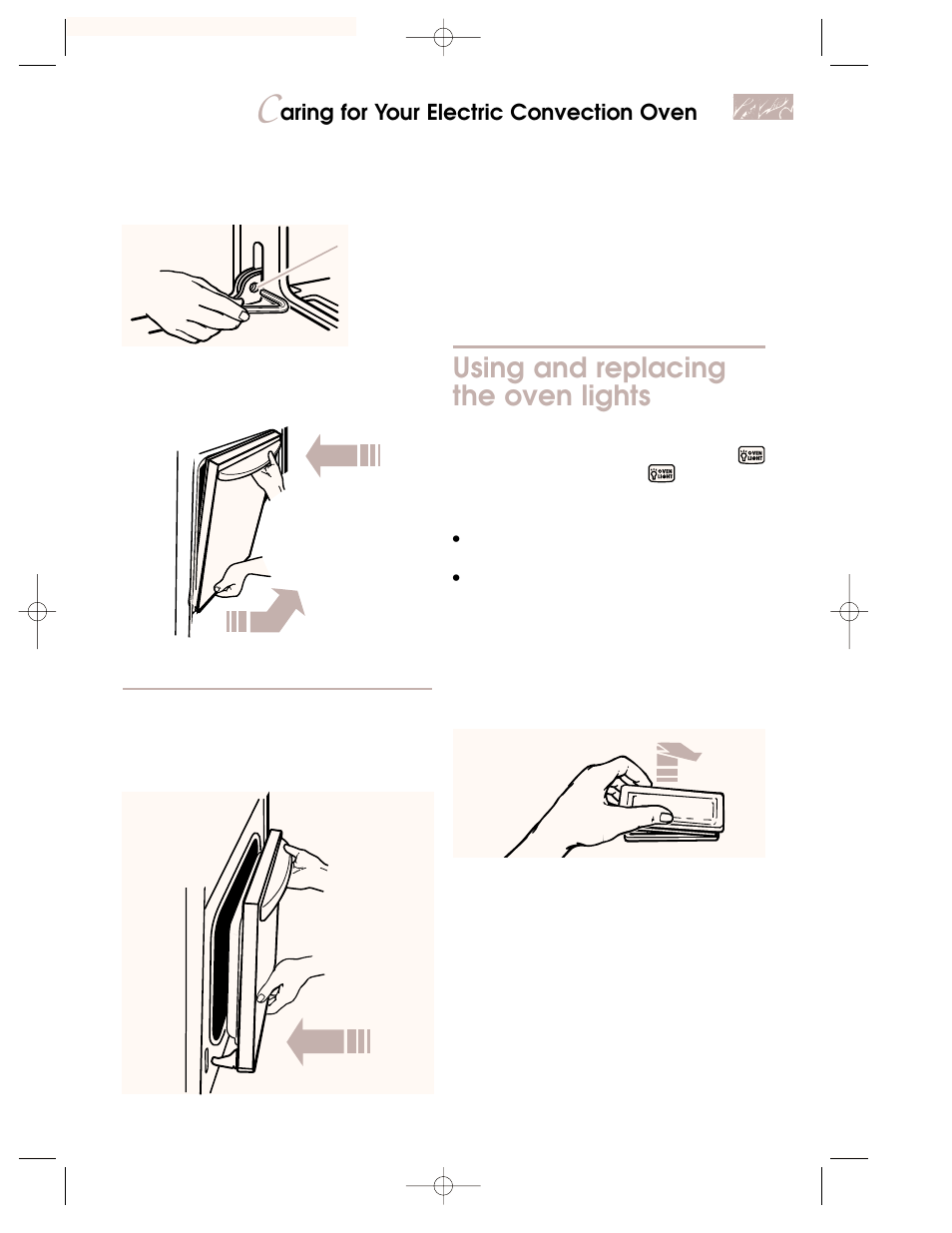 Using and replacing the oven lights, Aring for your electric convection oven | KITCHENAID KEMC378 User Manual | Page 33 / 40